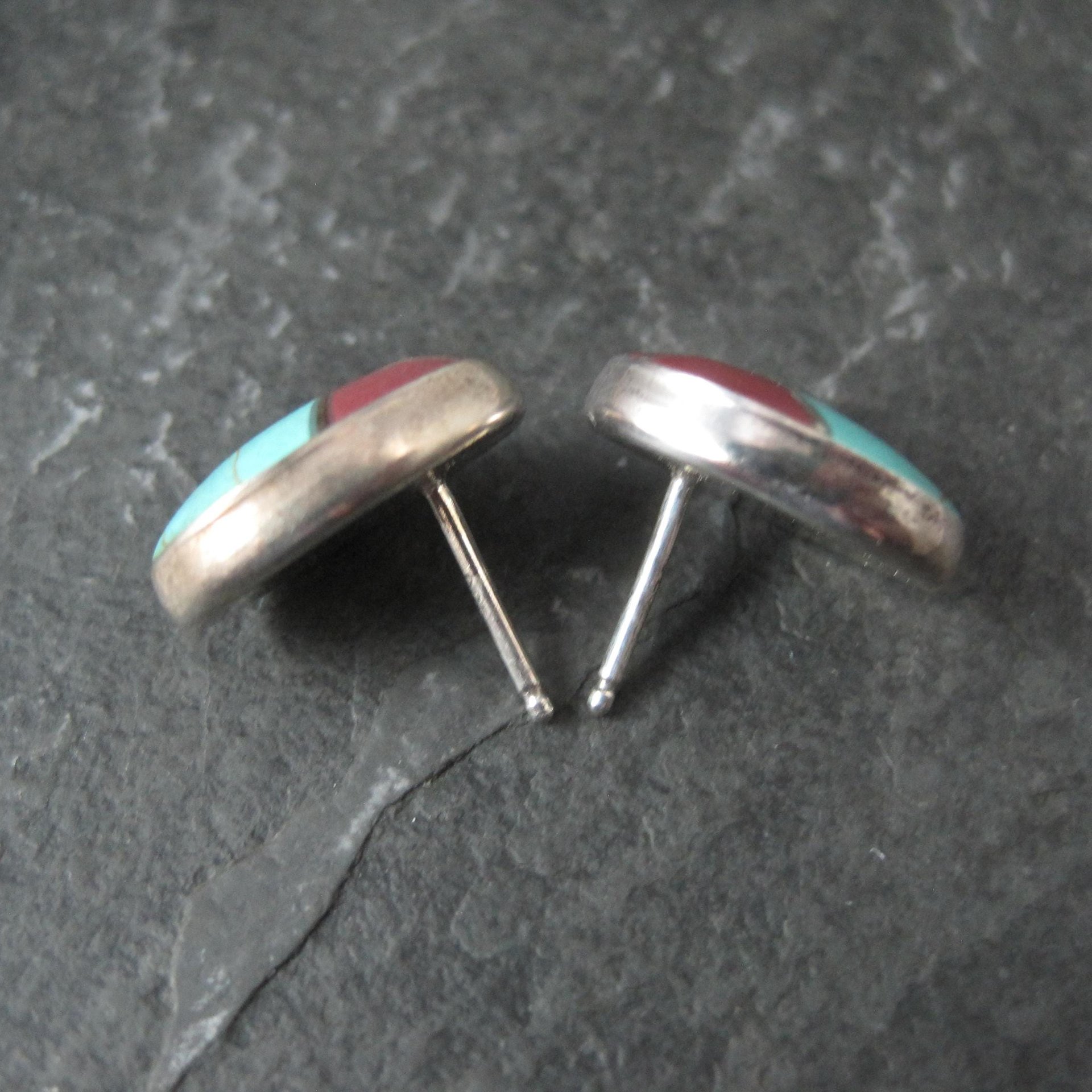 Vintage Sterling Inlay Earrings Southwestern Silver