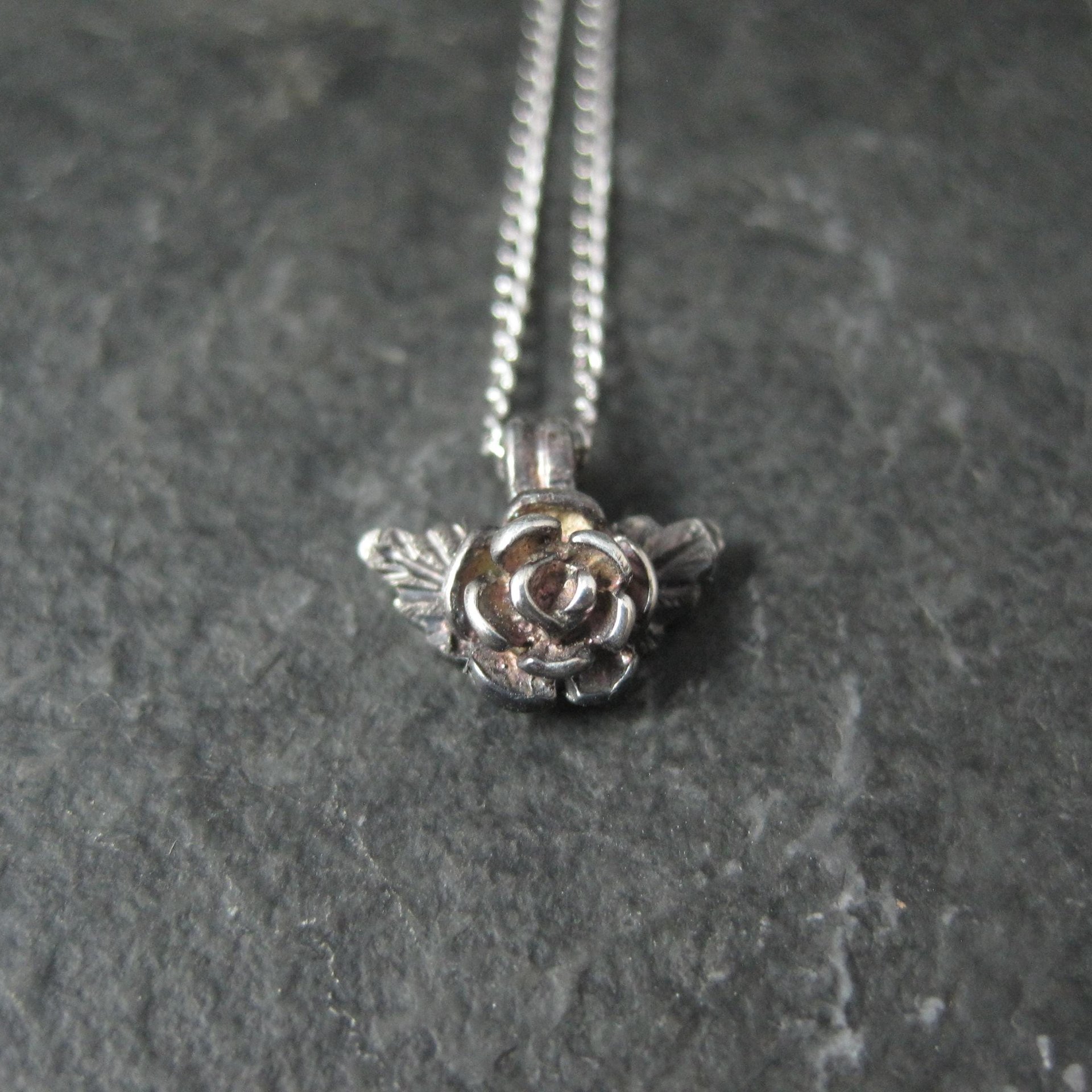 Tiny Black Hills Sterling Rose Pendant Necklace Vintage Silver Ridco
