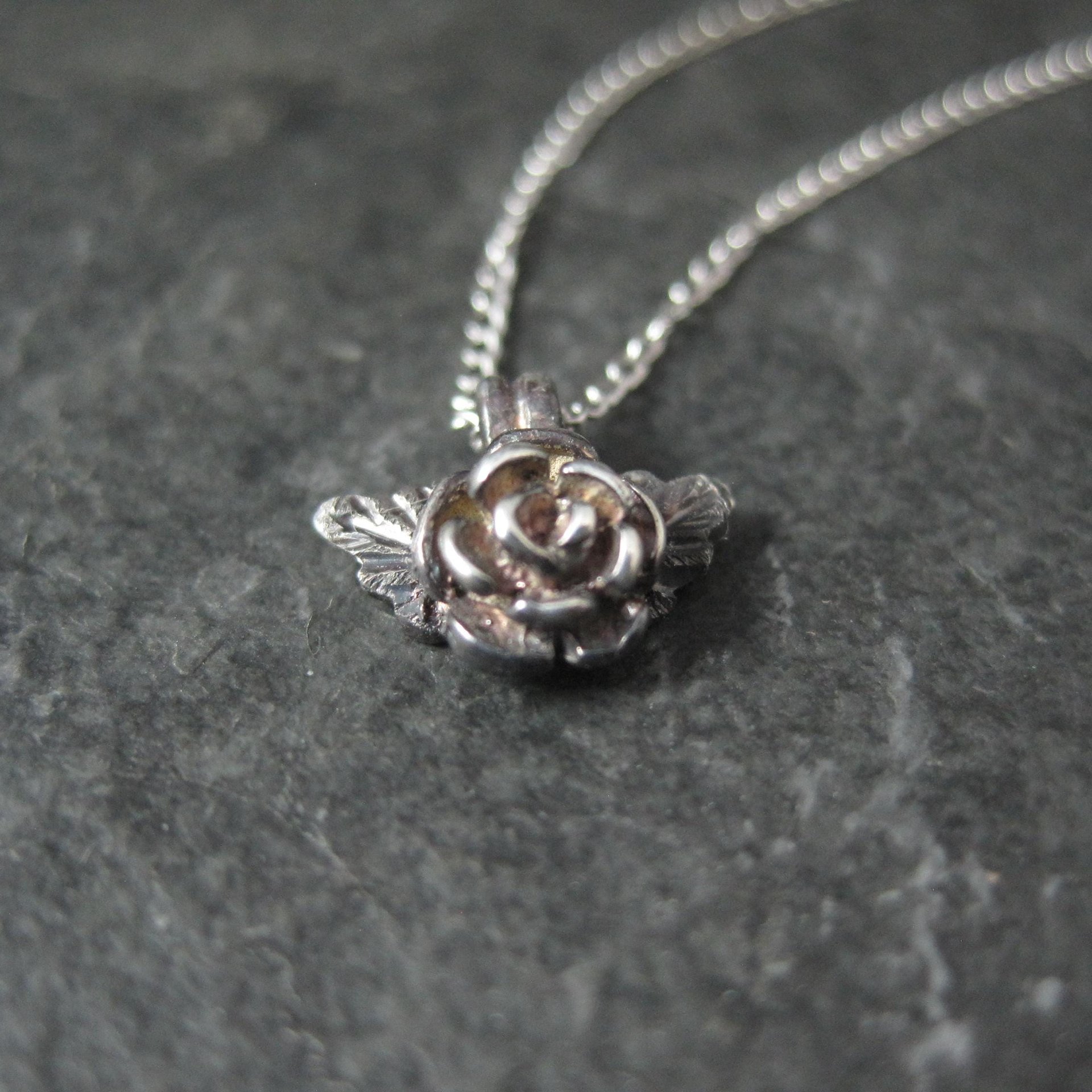 Tiny Black Hills Sterling Rose Pendant Necklace Vintage Silver Ridco