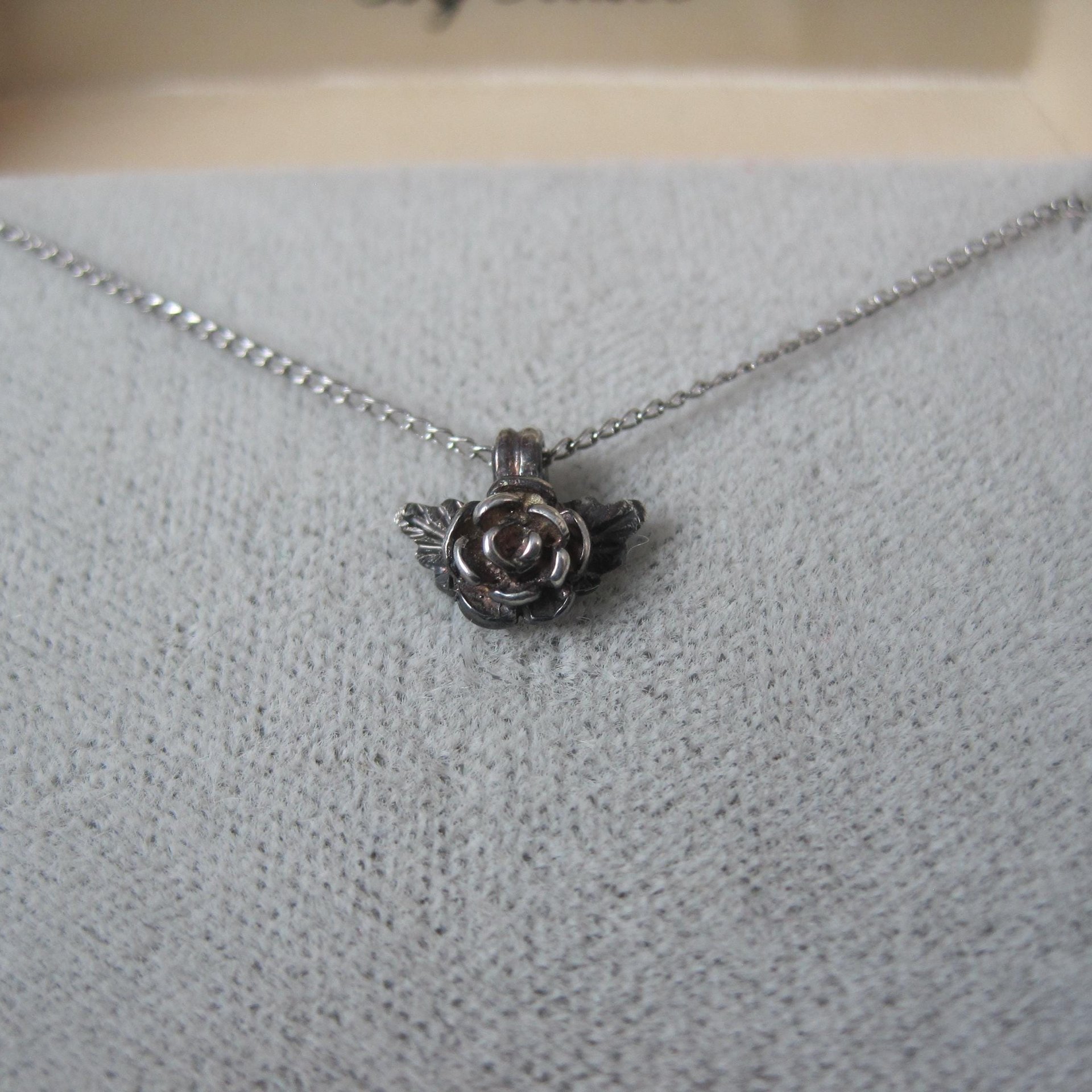 Tiny Black Hills Sterling Rose Pendant Necklace Vintage Silver Ridco
