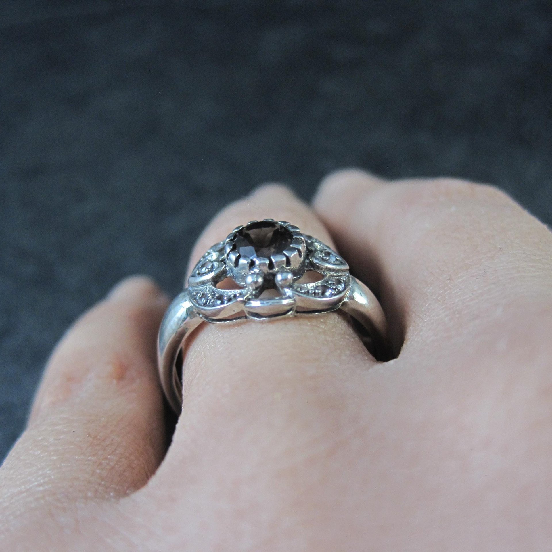 Vintage Smoky Topaz Heart Ring in Sterling Silver Size 8