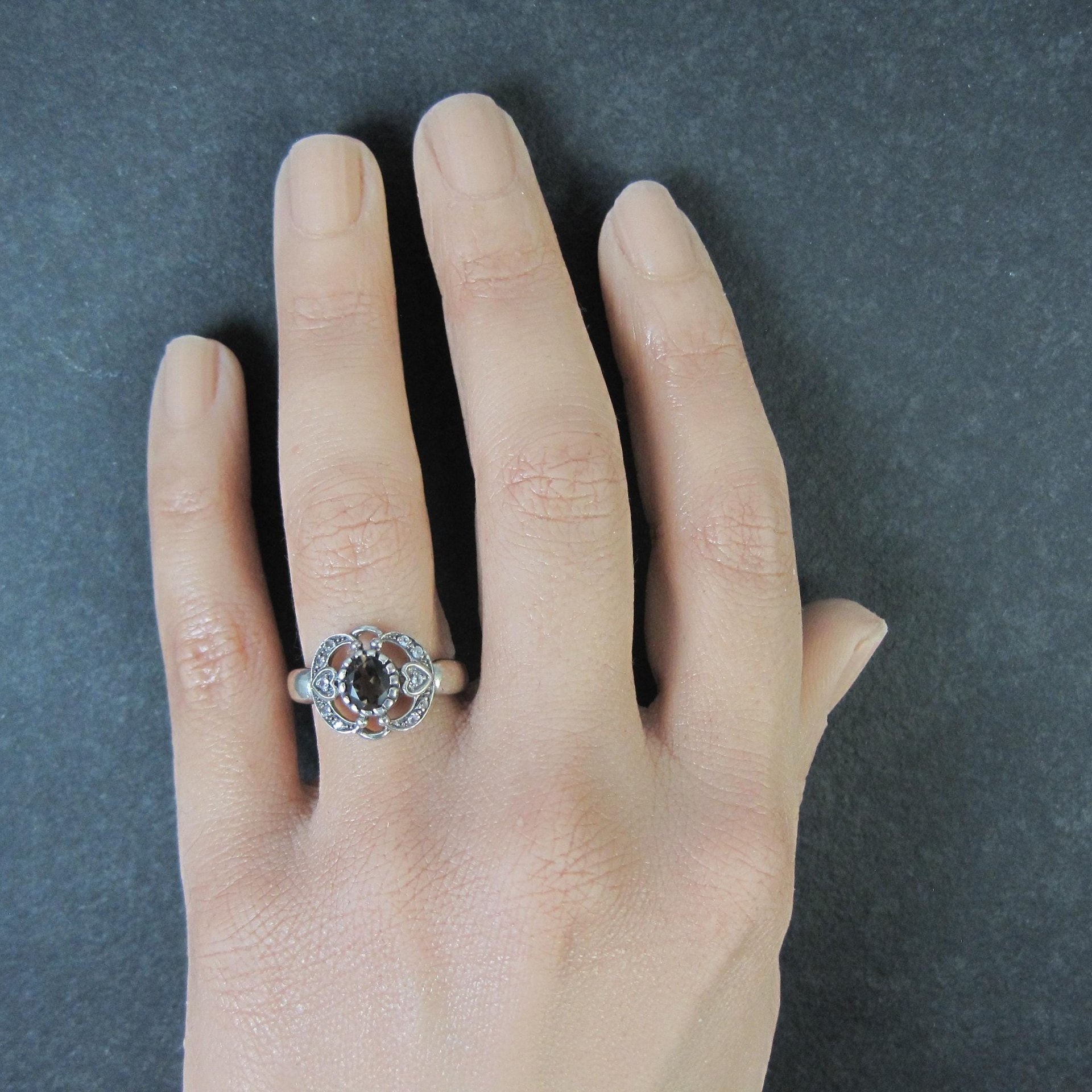 Vintage Smoky Topaz Heart Ring in Sterling Silver Size 8