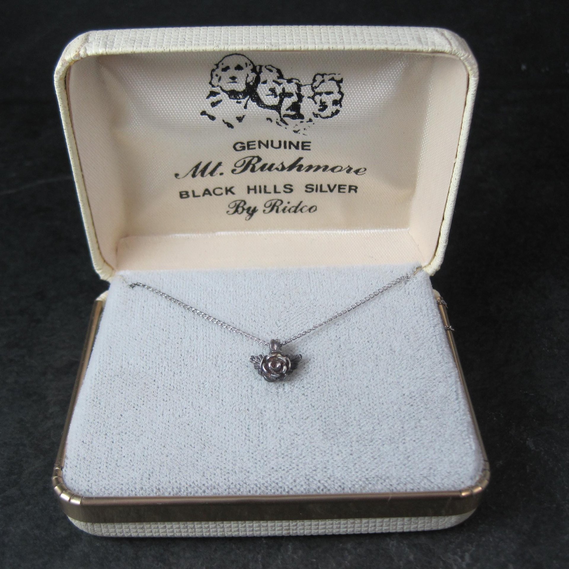 Tiny Black Hills Sterling Rose Pendant Necklace Vintage Silver Ridco