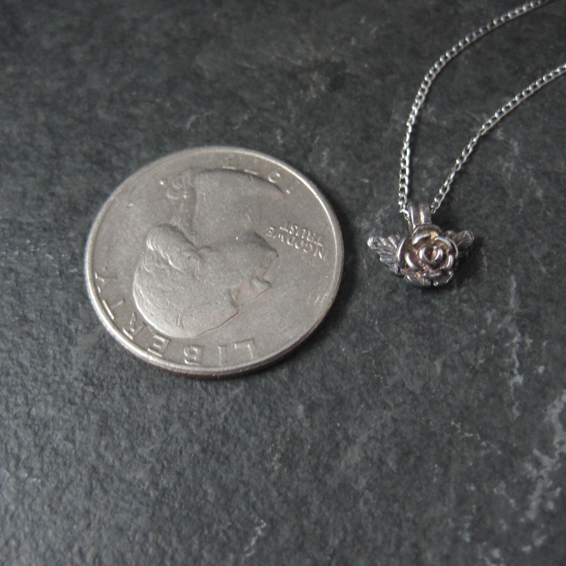 Tiny Black Hills Sterling Rose Pendant Necklace Vintage Silver Ridco