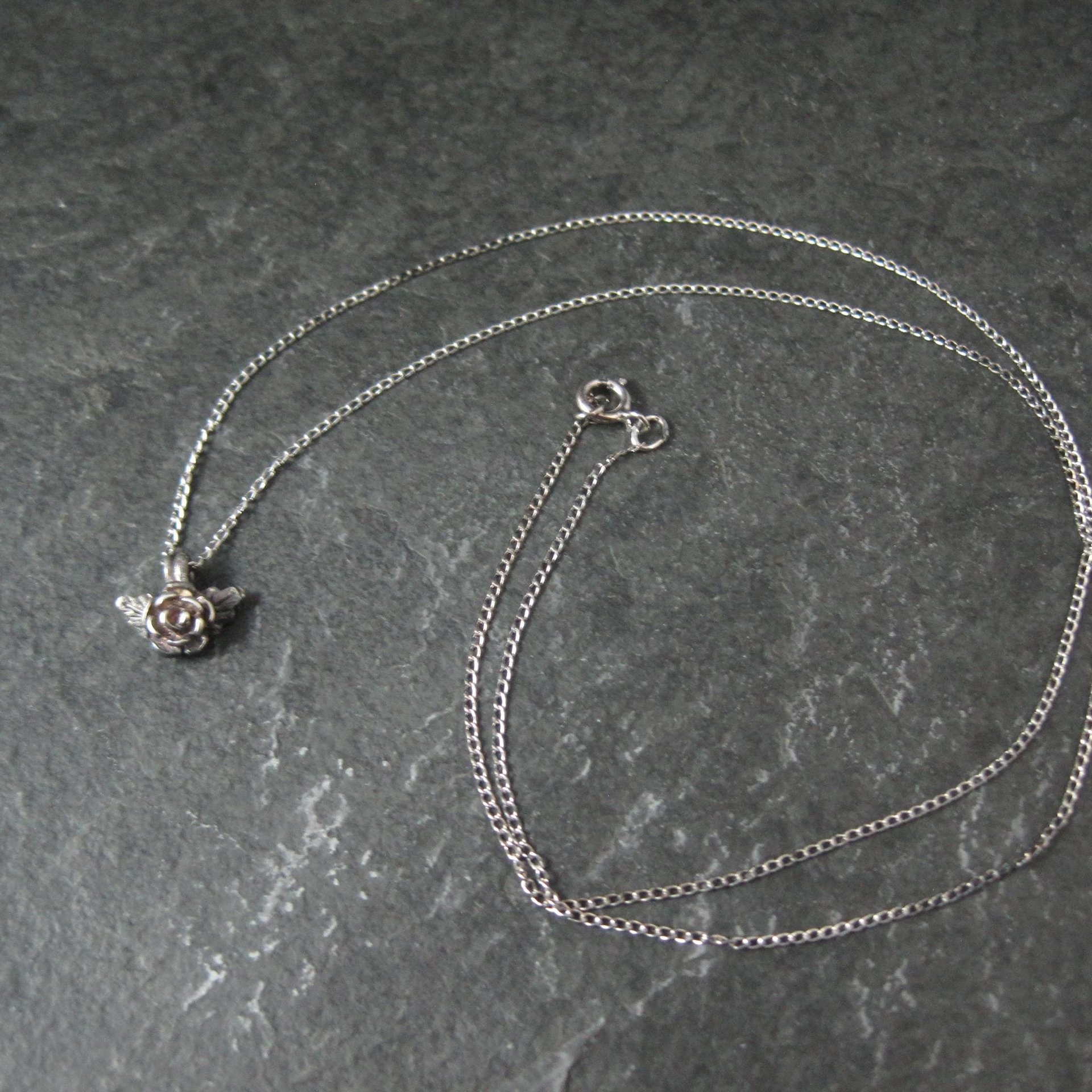 Tiny Black Hills Sterling Rose Pendant Necklace Vintage Silver Ridco