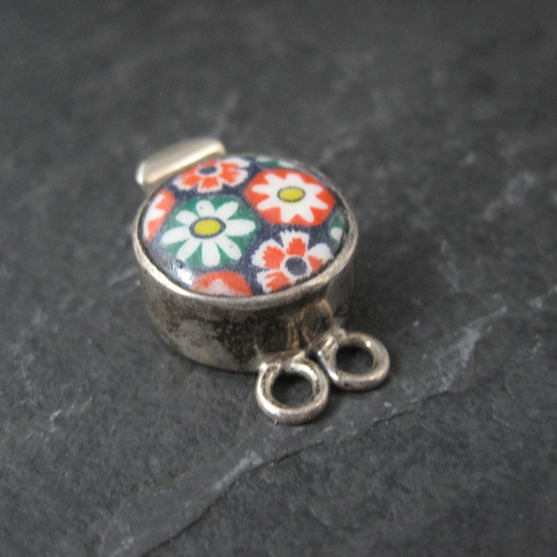 Sterling Silver Floral Art Glass Box Clasp