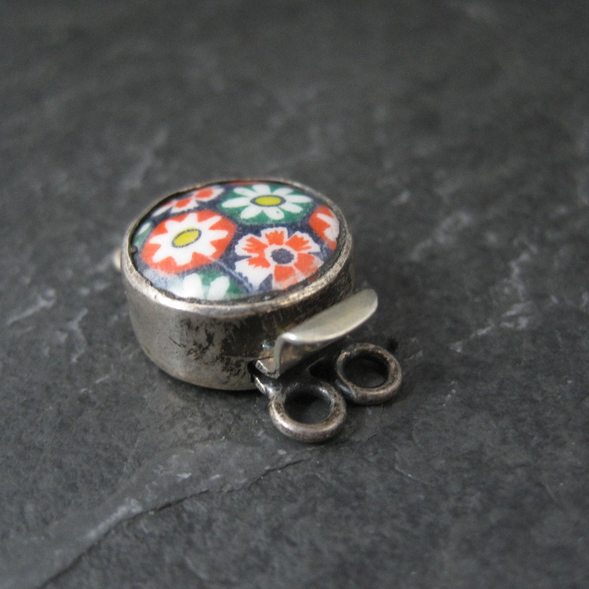 Sterling Silver Floral Art Glass Box Clasp