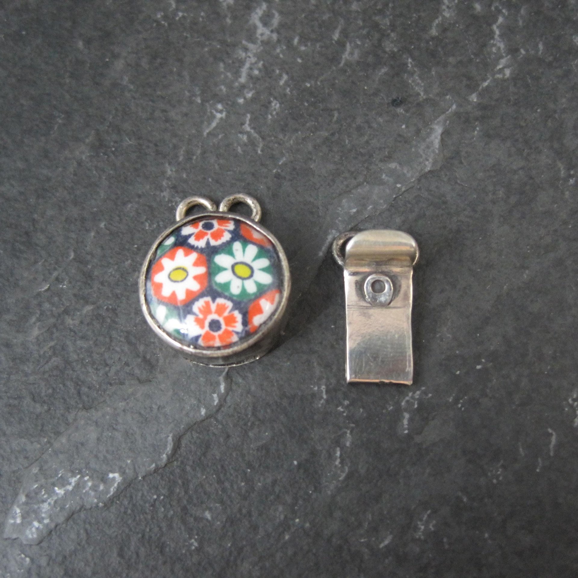 Sterling Silver Floral Art Glass Box Clasp