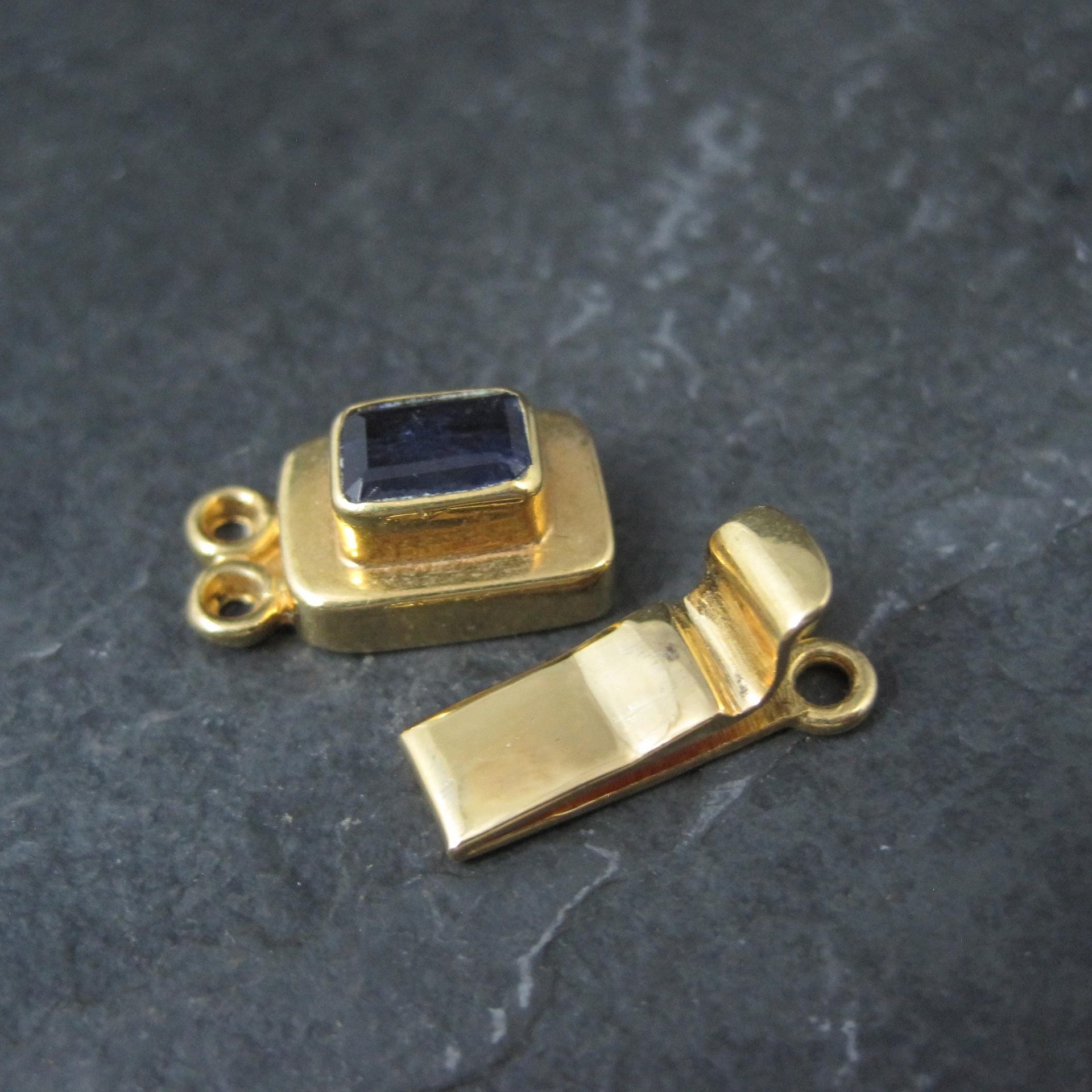 Gold 2 Strand Iolite Box Clasp Vermeil Sterling Silver