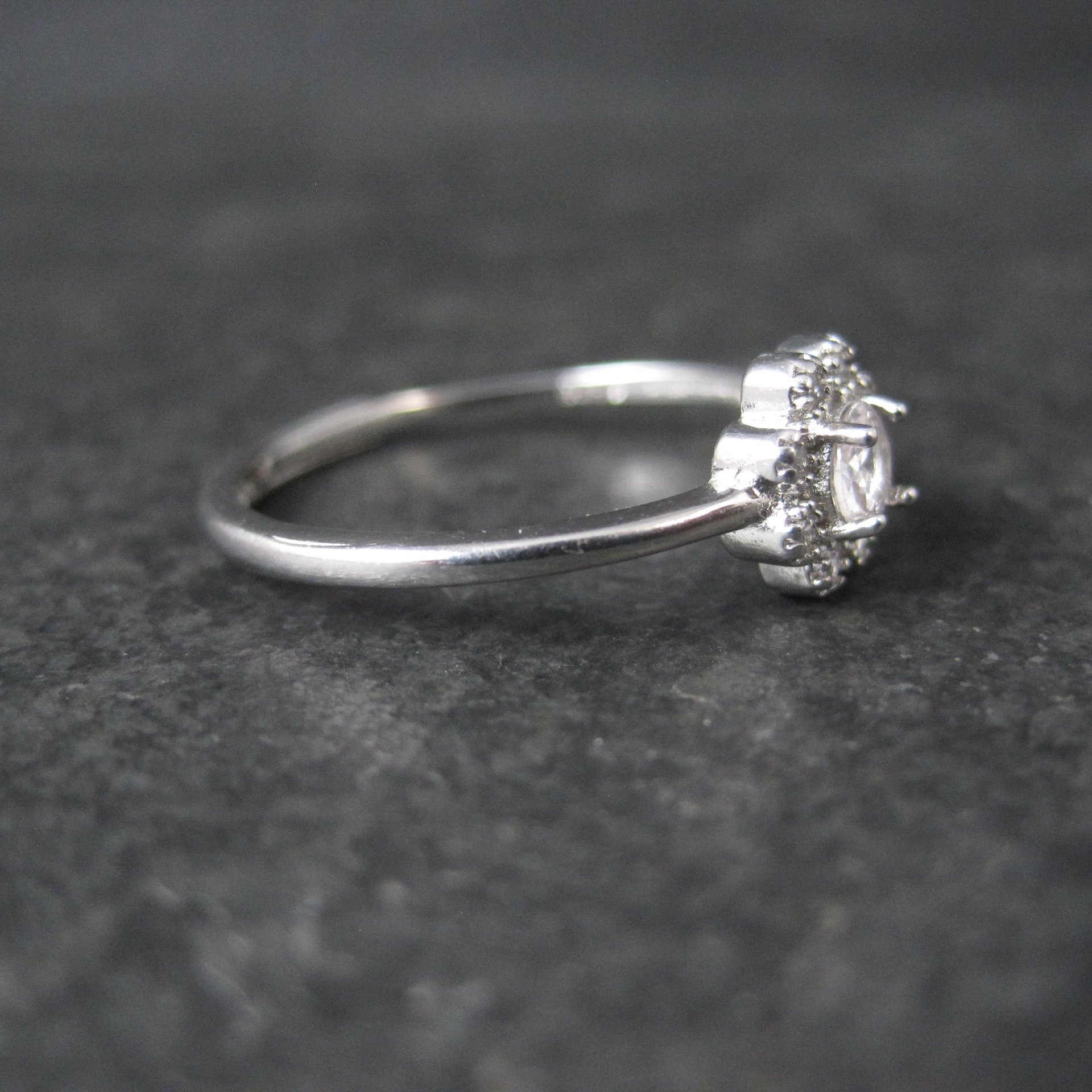 Dainty Rose Quartz Flower Ring Adjustable Size 8 in Sterling Silver