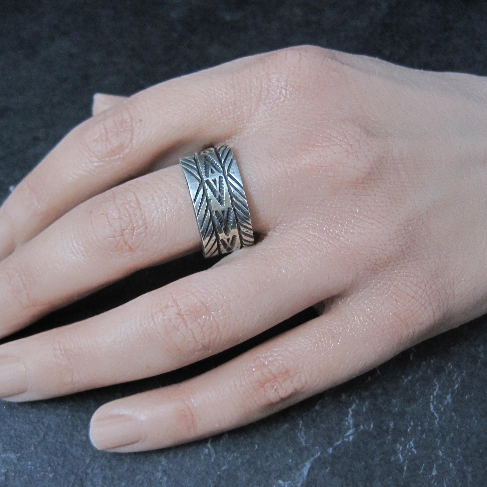 Wide Vintage Southwestern Sterling Band Ring Available in Sizes 8 and 10 Nathan Lovato