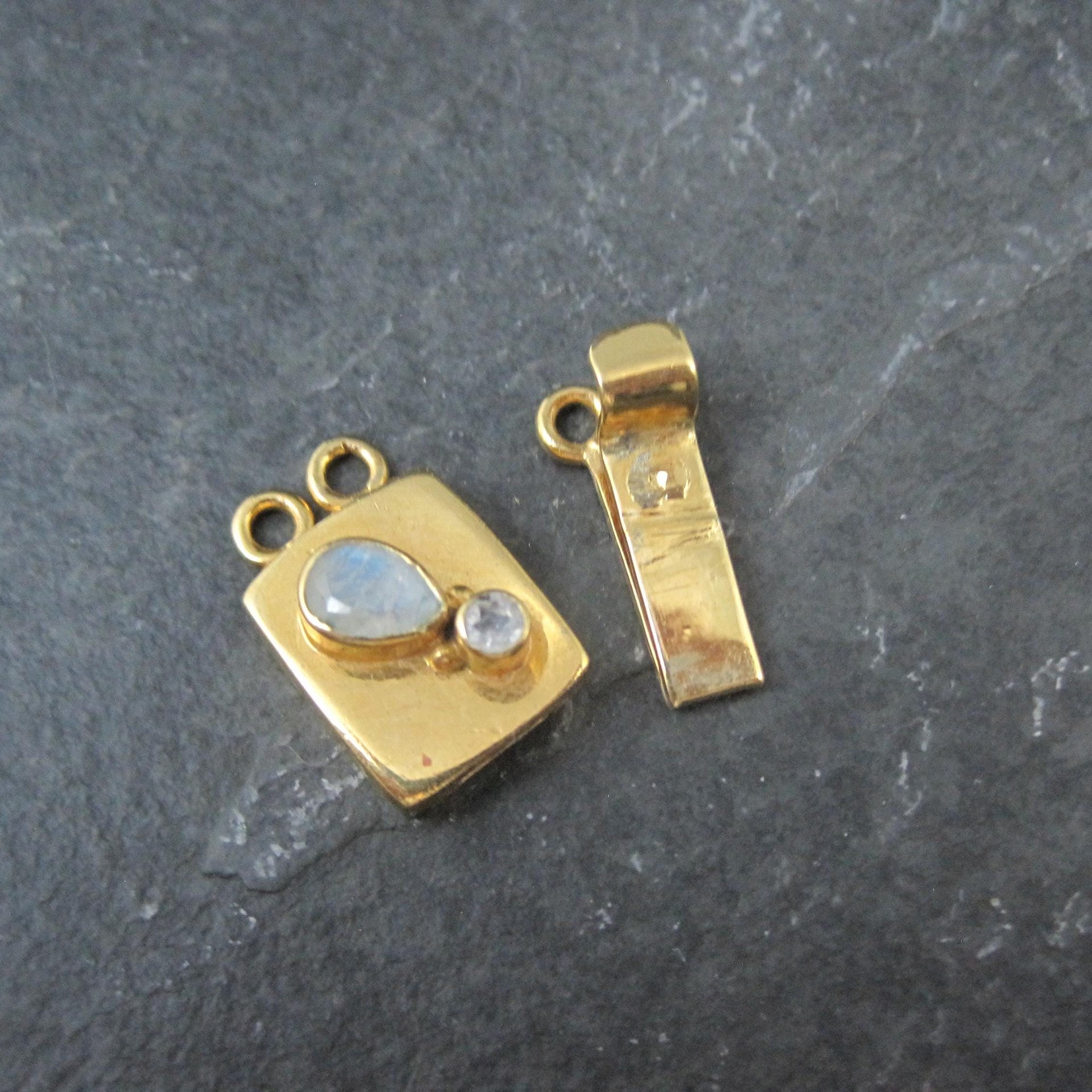 Gold 2 Strand Moonstone Box Clasp Vermeil Sterling Silver