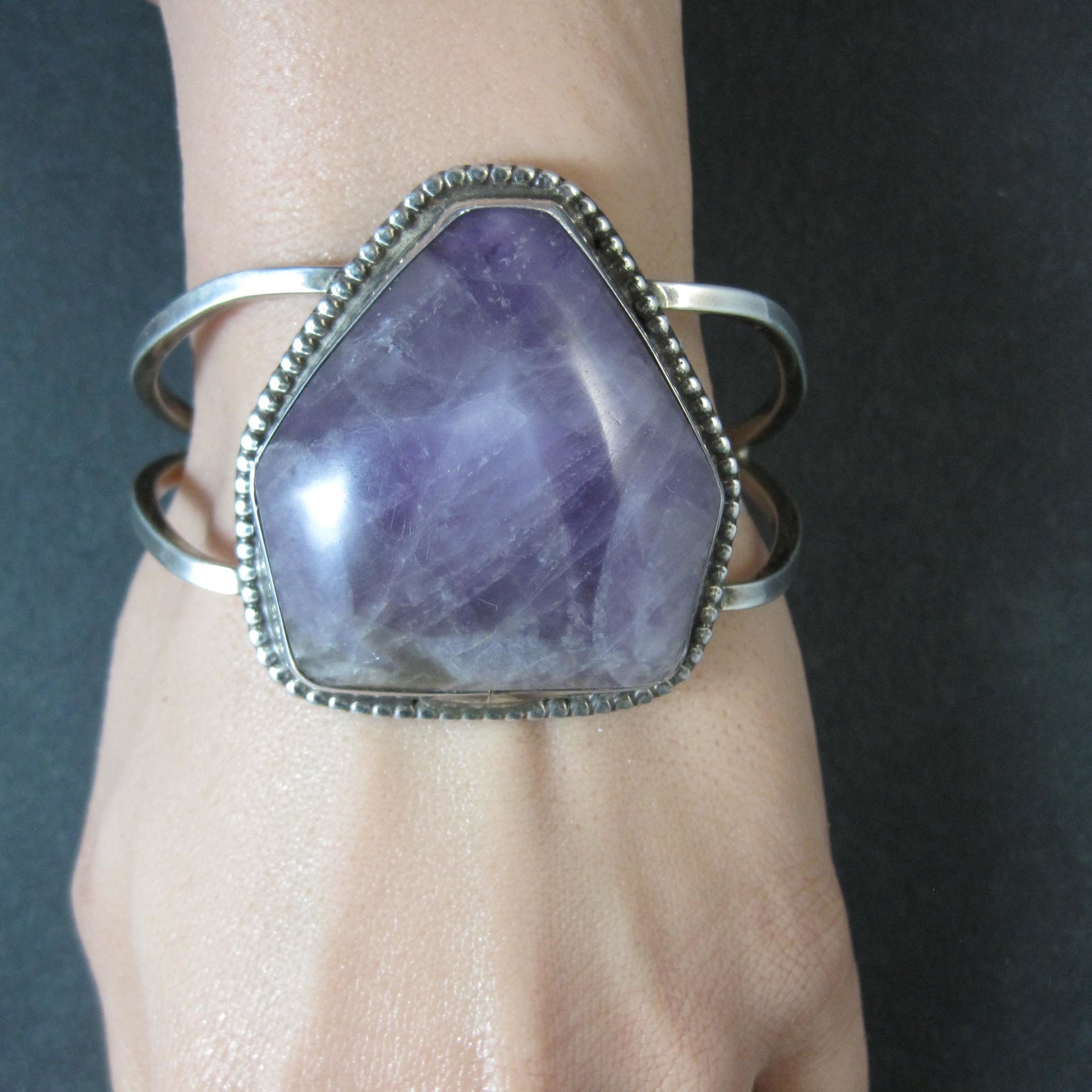 Large 925 Amethyst Cuff Bracelet 6.5" Estate Jewelry
