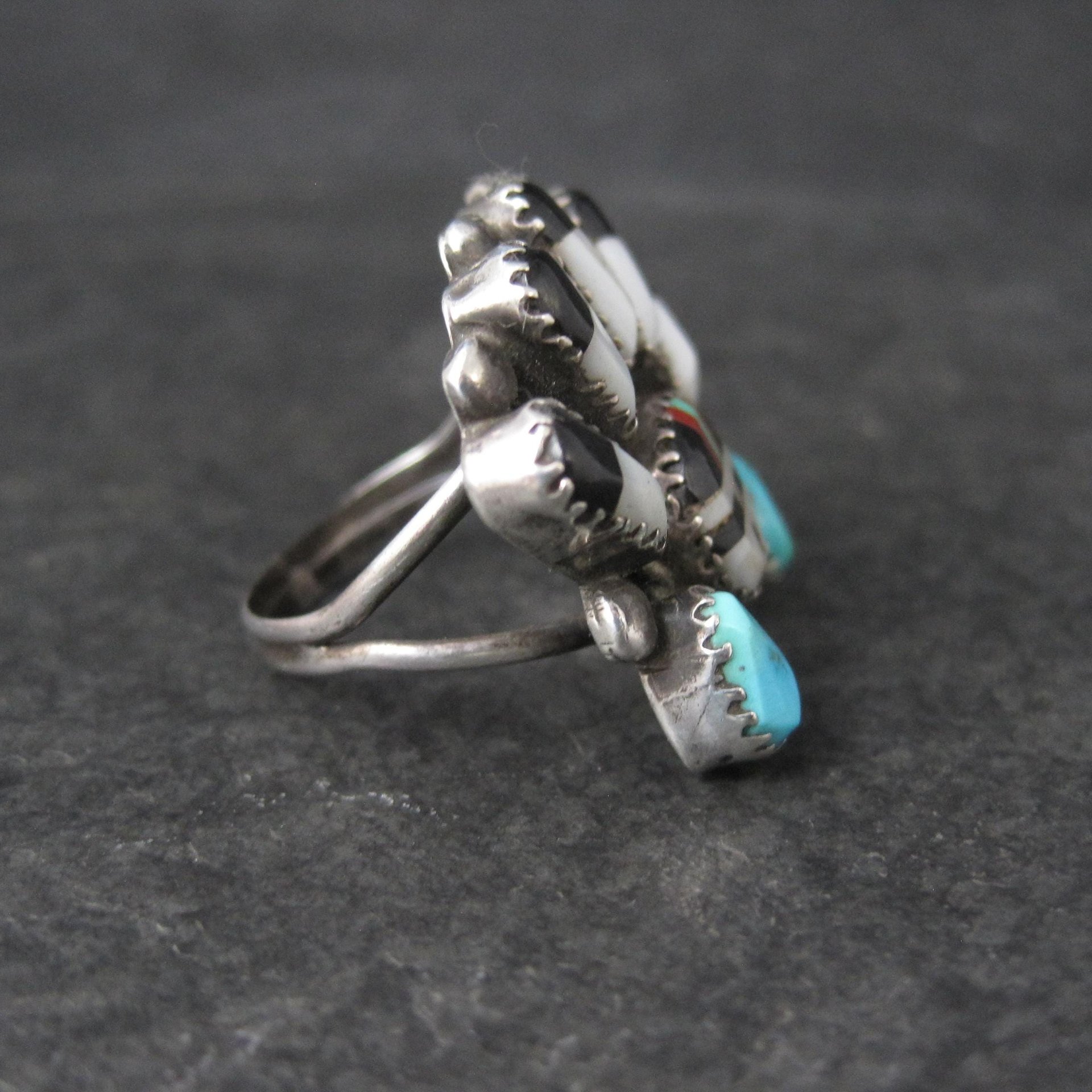 Vintage Southwestern Sterling Silver Inlaid Sunface Ring Size 10