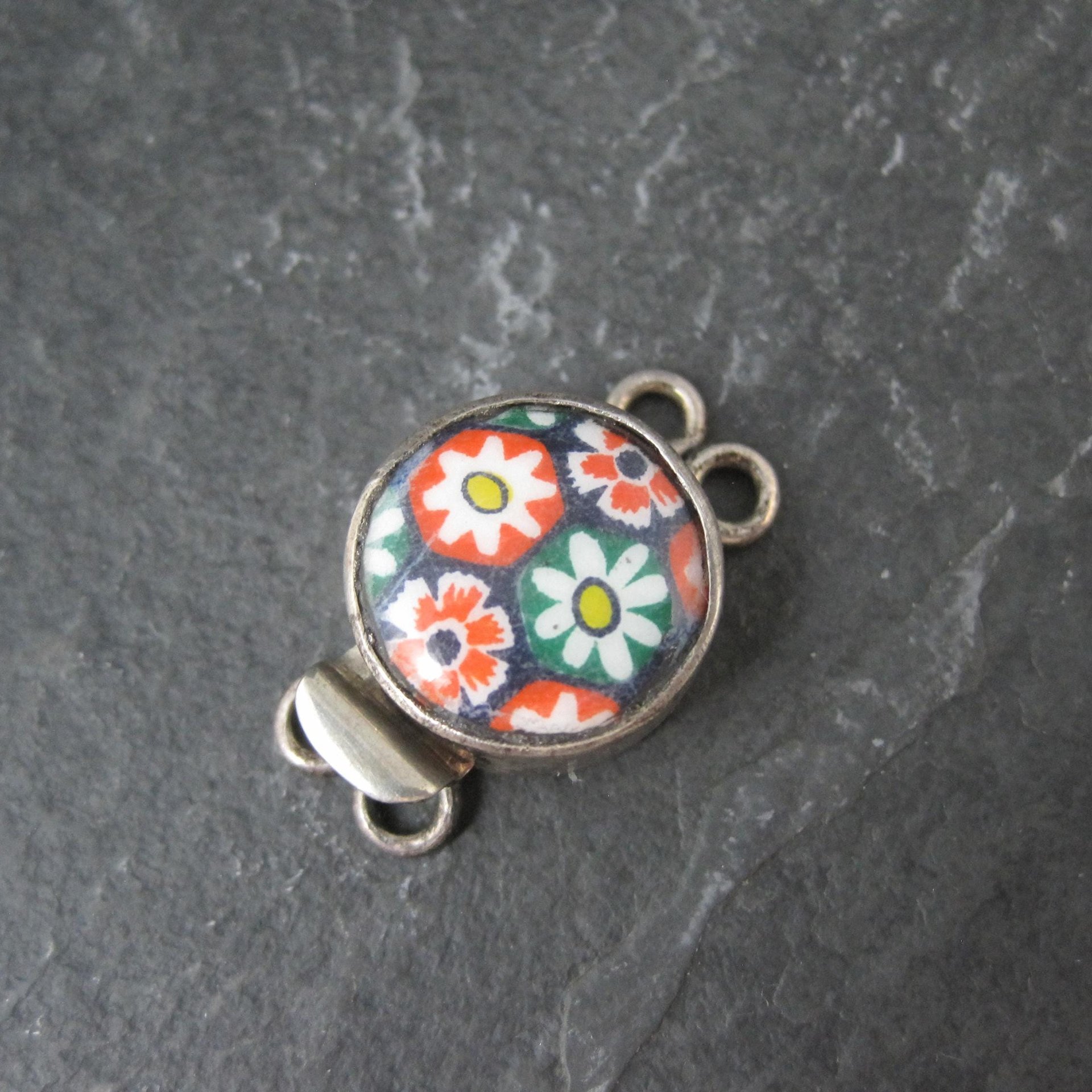 Sterling Silver Floral Art Glass Box Clasp