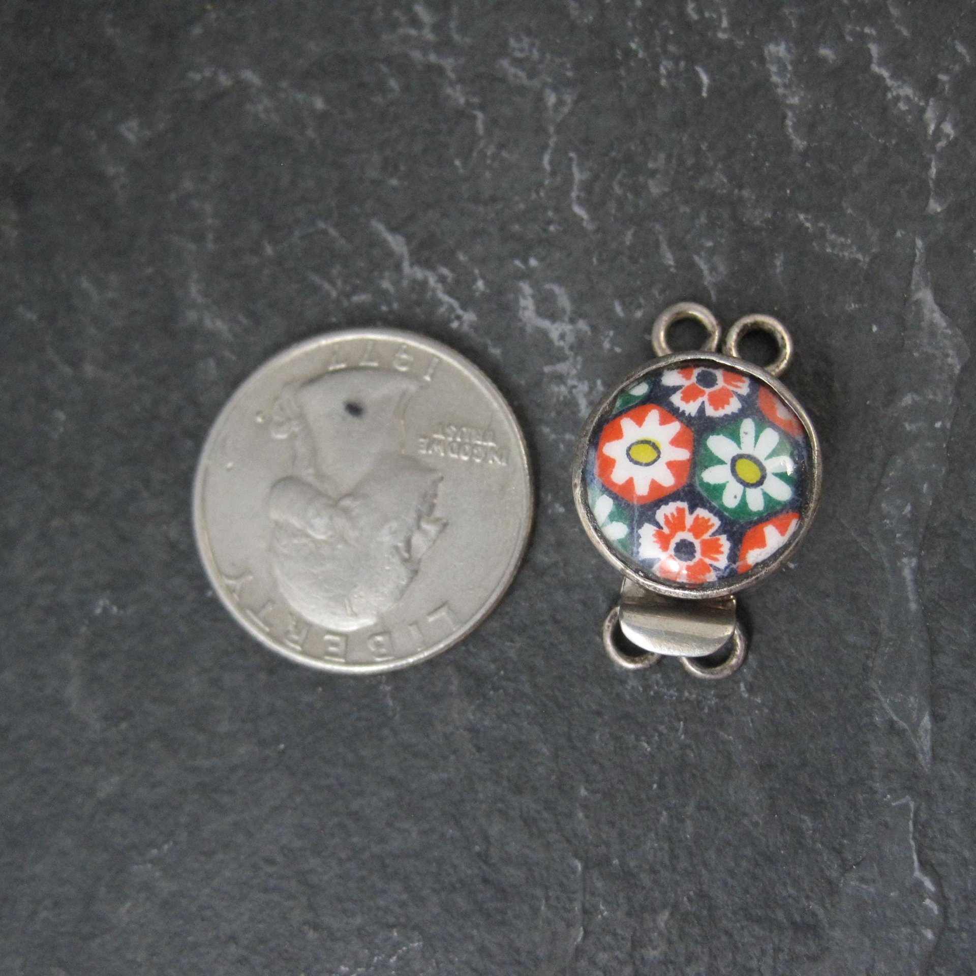Sterling Silver Floral Art Glass Box Clasp