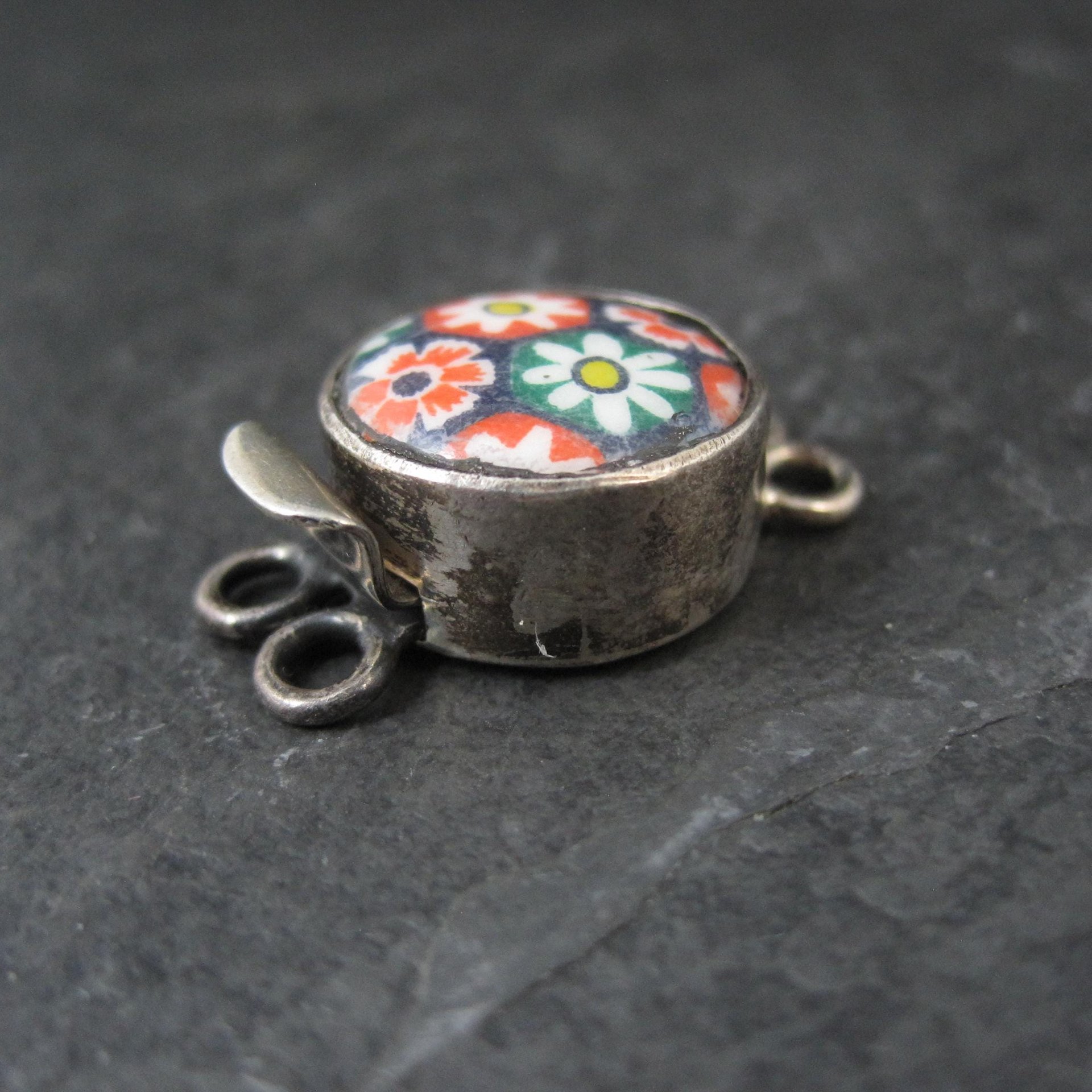Sterling Silver Floral Art Glass Box Clasp