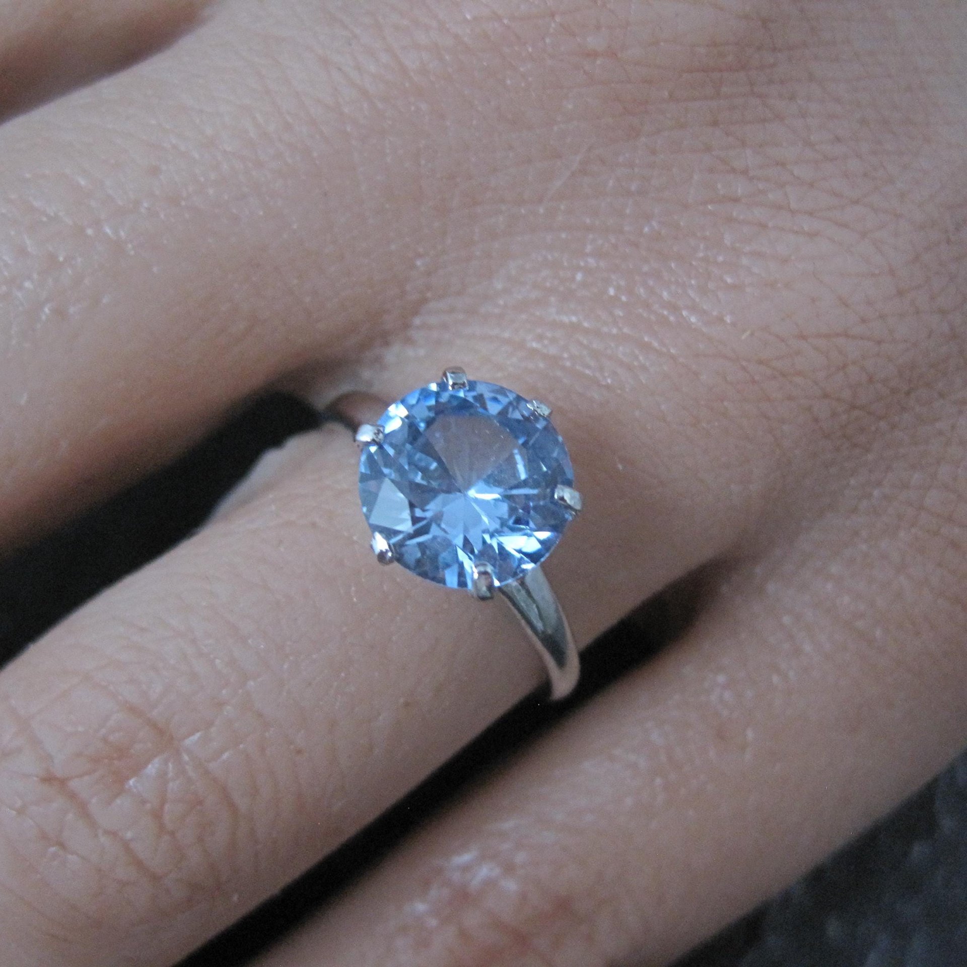 Vintage Sterling Light Blue Spinel Solitaire Ring New Old Stock Multiple Sizes