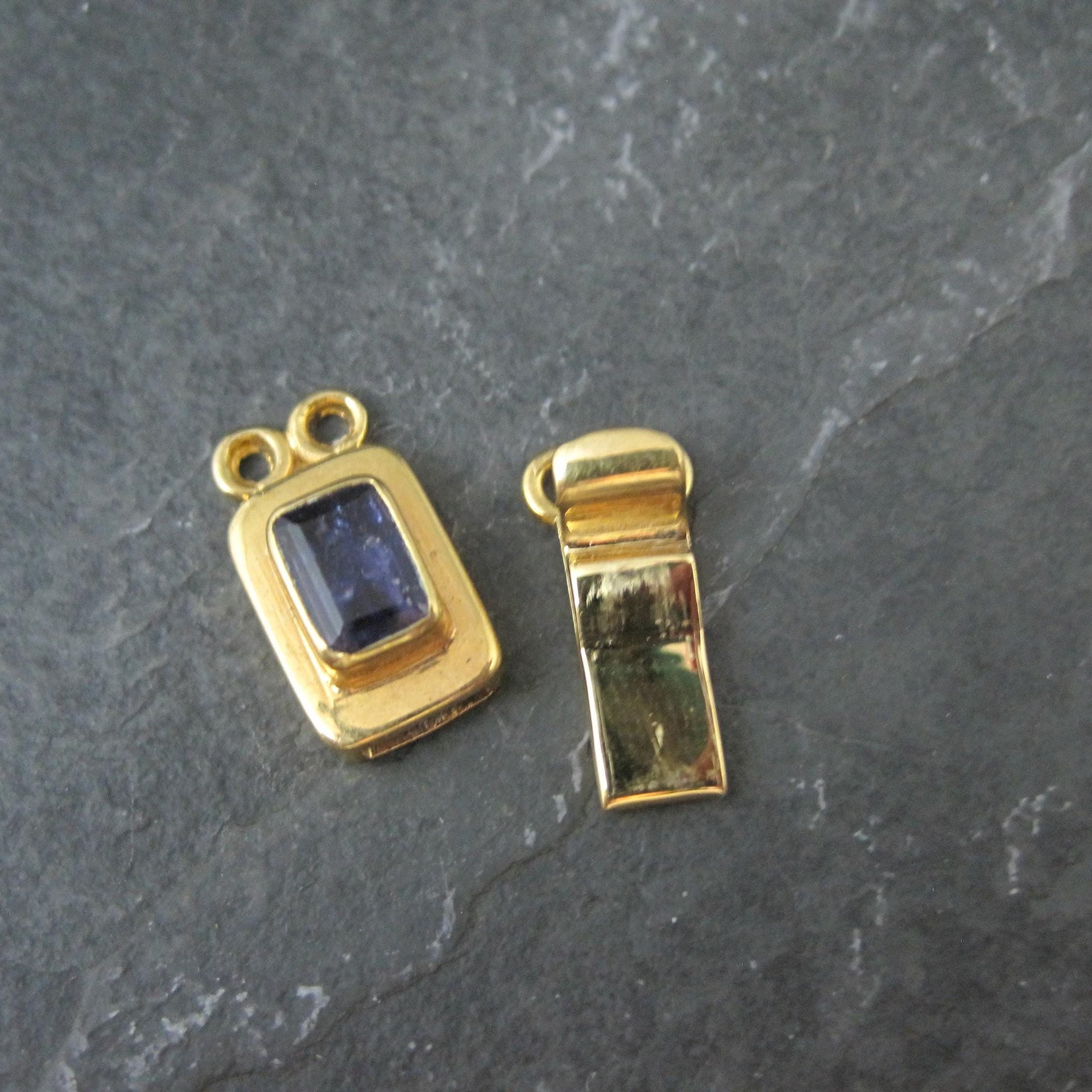 Gold 2 Strand Iolite Box Clasp Vermeil Sterling Silver