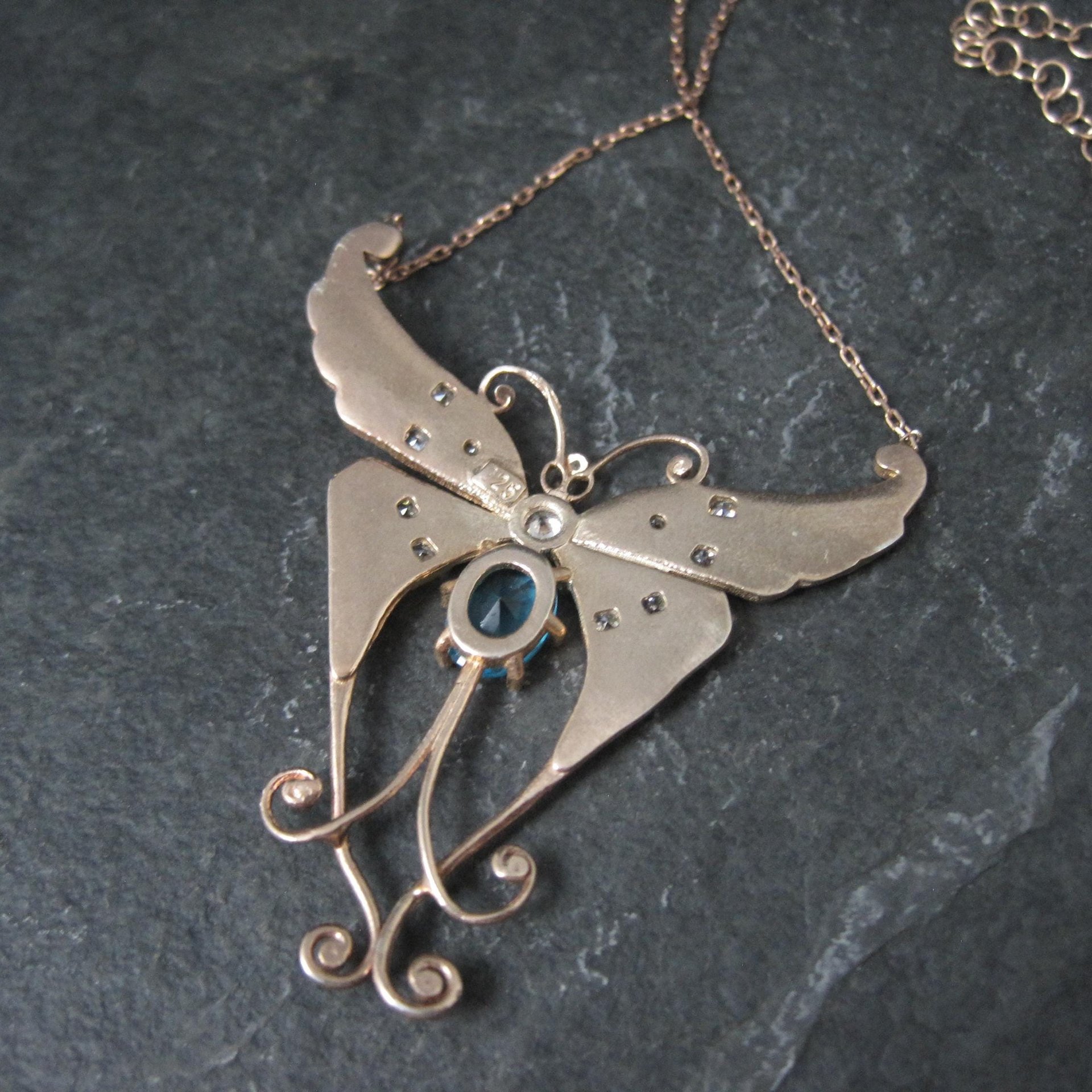 Red White and Blue Enamel Butterfly Necklace Gold Vermeil over Sterling Silver