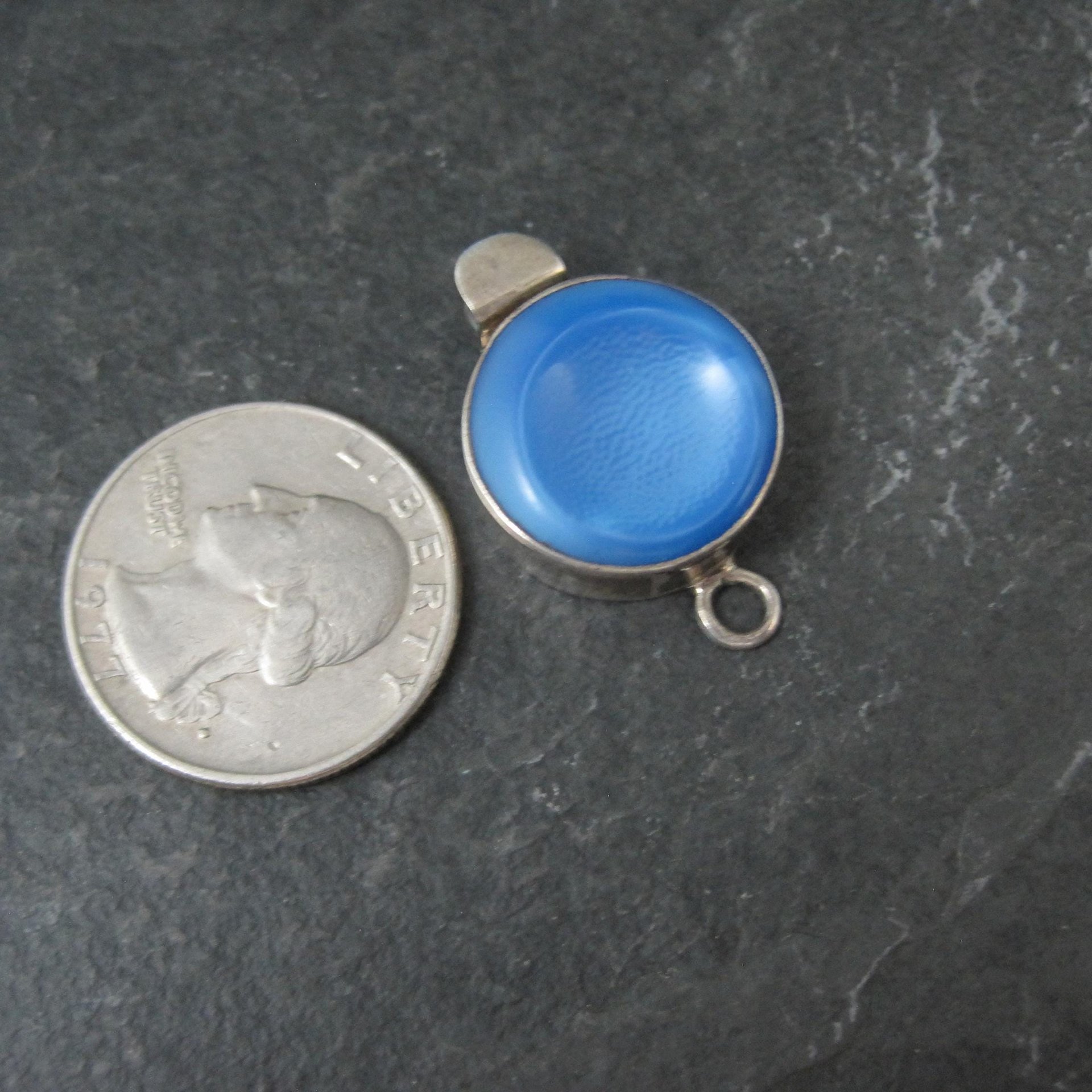 Vintage Sterling Silver Blue Art Glass Box Clasp