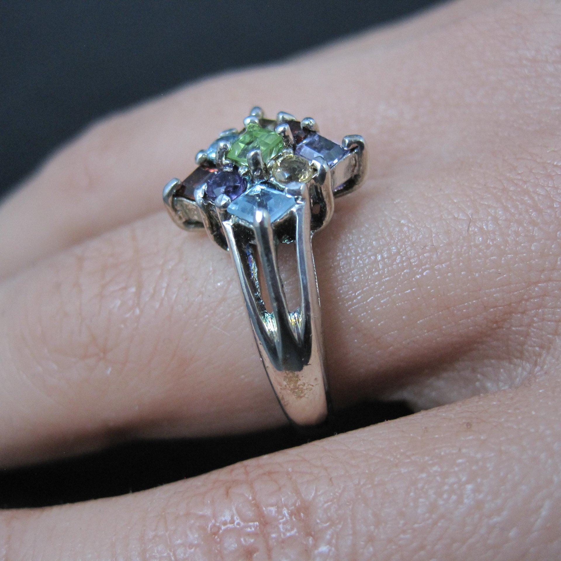 Sterling Silver Multi Gemstone Ring Size 8 New Old Stock Dee Berkley