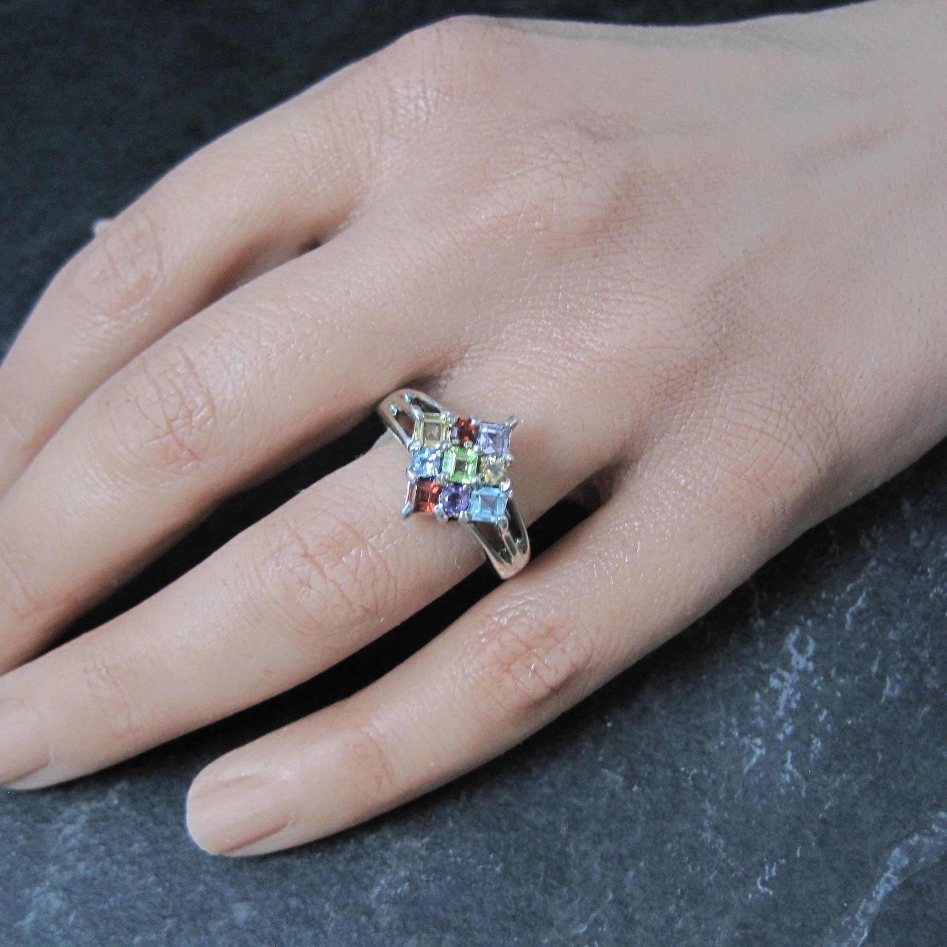 Sterling Silver Multi Gemstone Ring Size 8 New Old Stock Dee Berkley