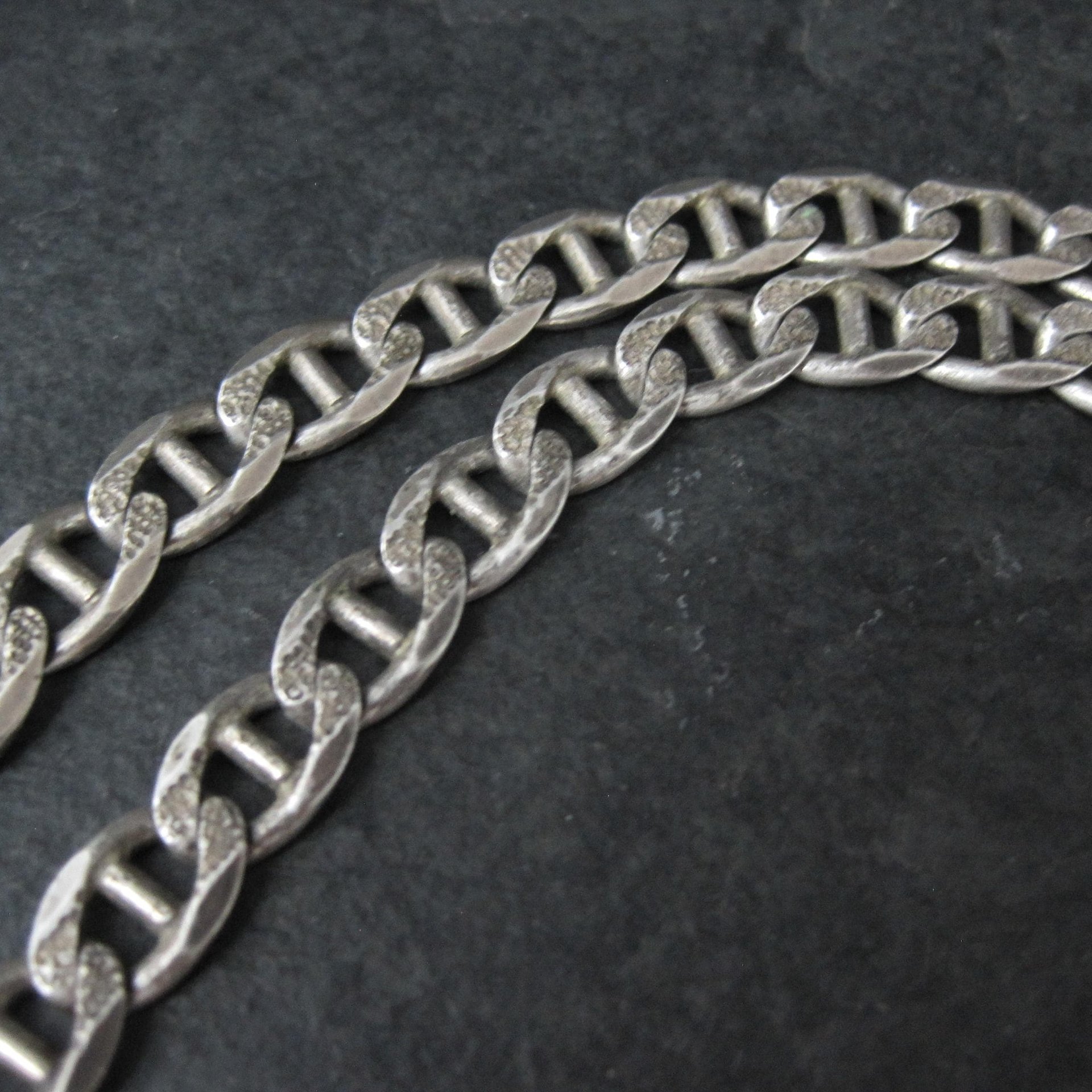 Heavy 7mm Italian Sterling Mariner Chain Necklace 31 Inches Estate Silver