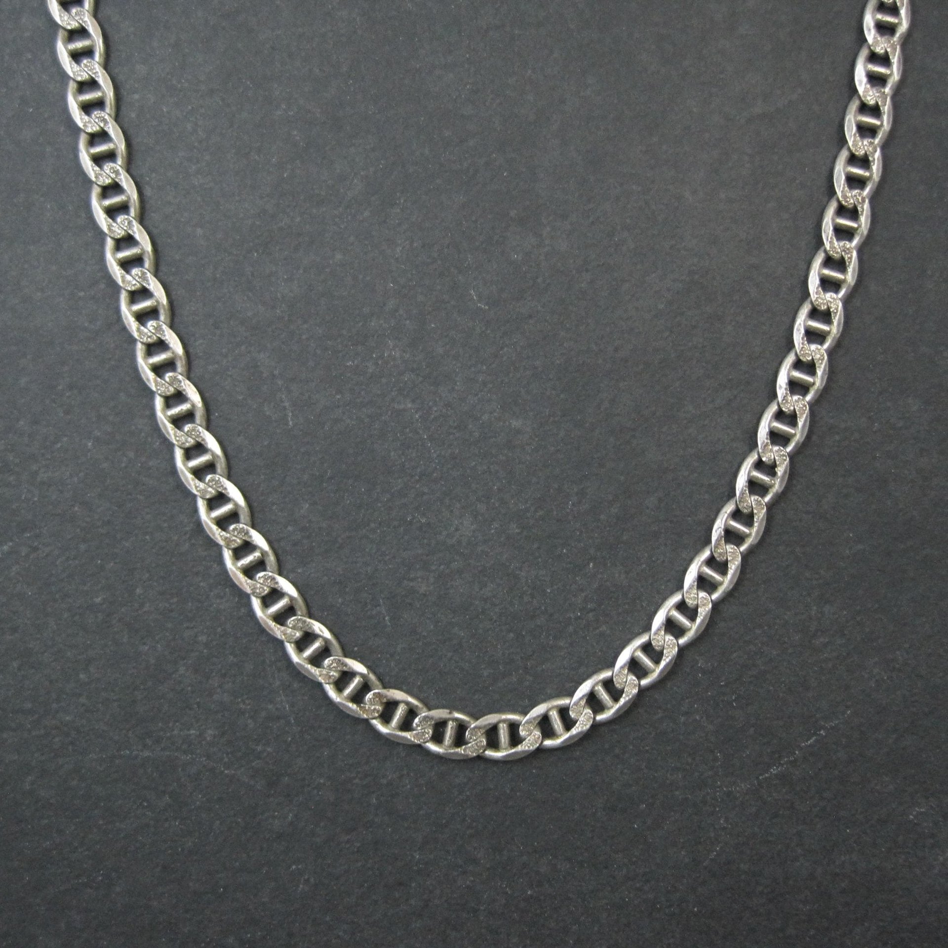 Heavy 7mm Italian Sterling Mariner Chain Necklace 31 Inches Estate Silver