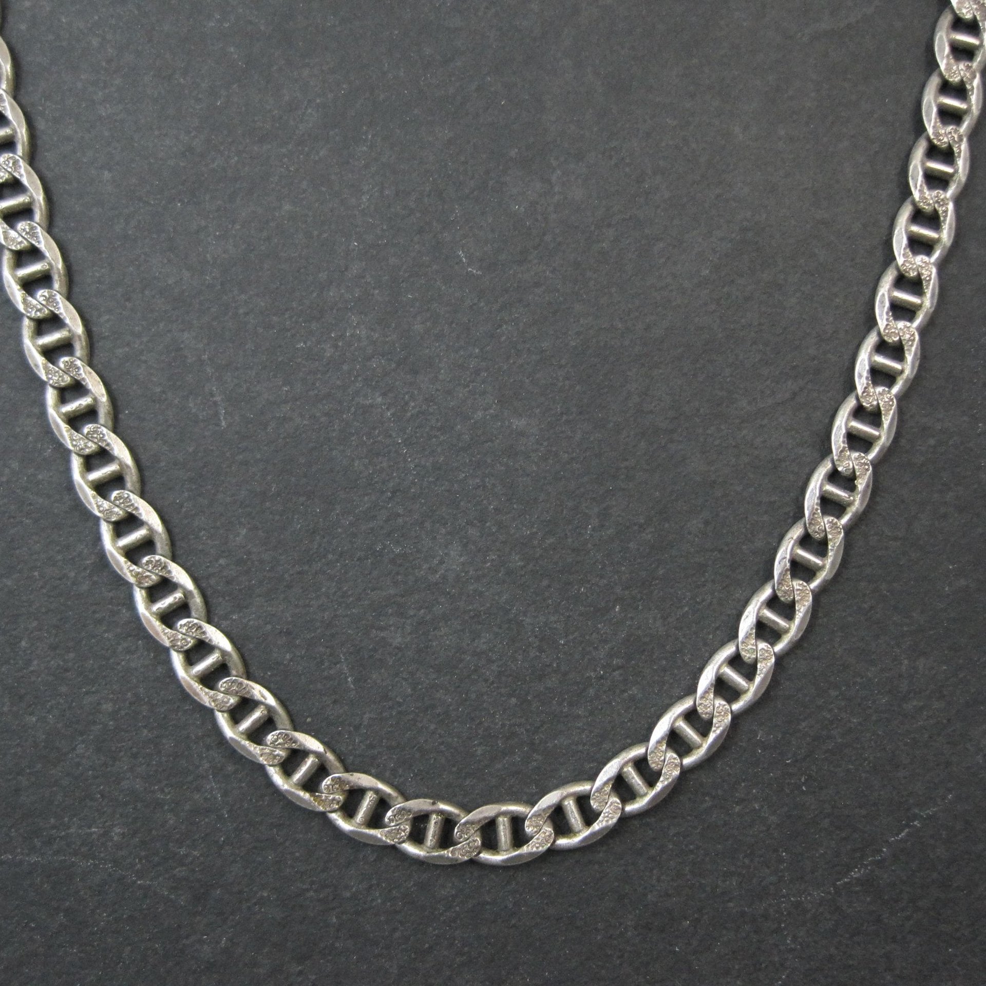 Heavy 7mm Italian Sterling Mariner Chain Necklace 31 Inches Estate Silver