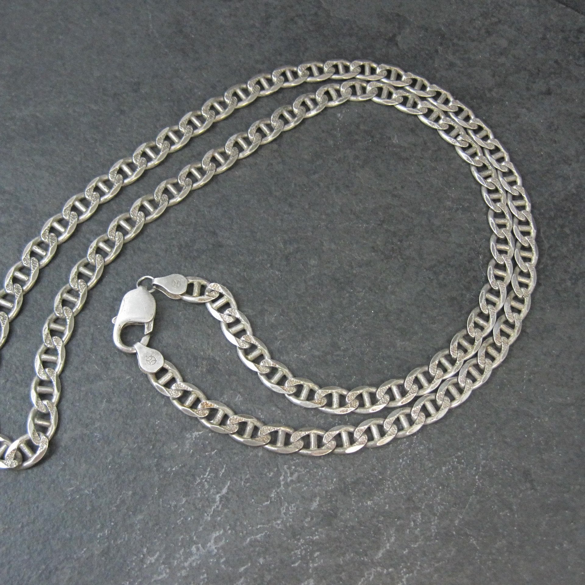 Heavy 7mm Italian Sterling Mariner Chain Necklace 31 Inches Estate Silver