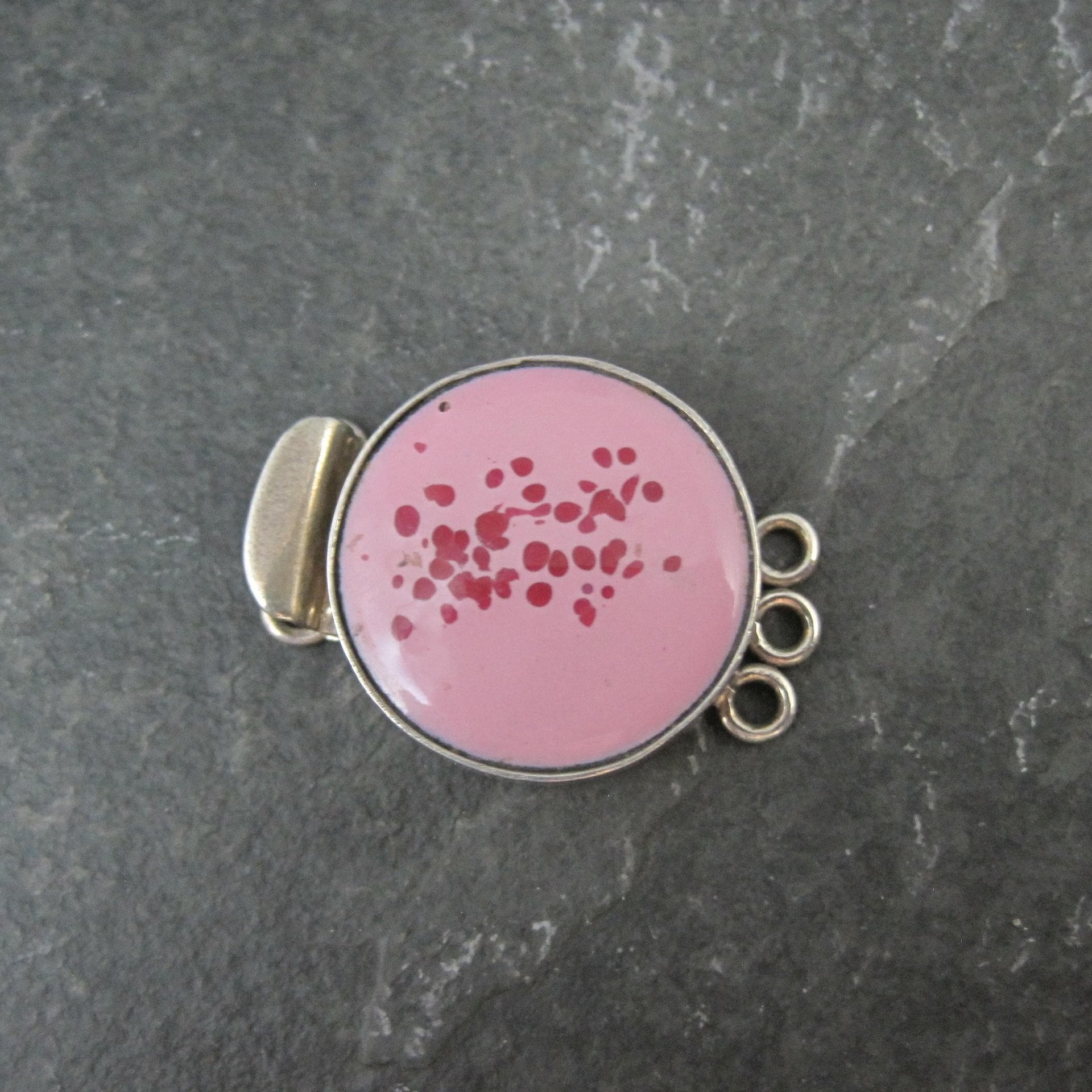 Vintage Sterling Silver Pink Art Glass 3 Strand Box Clasp