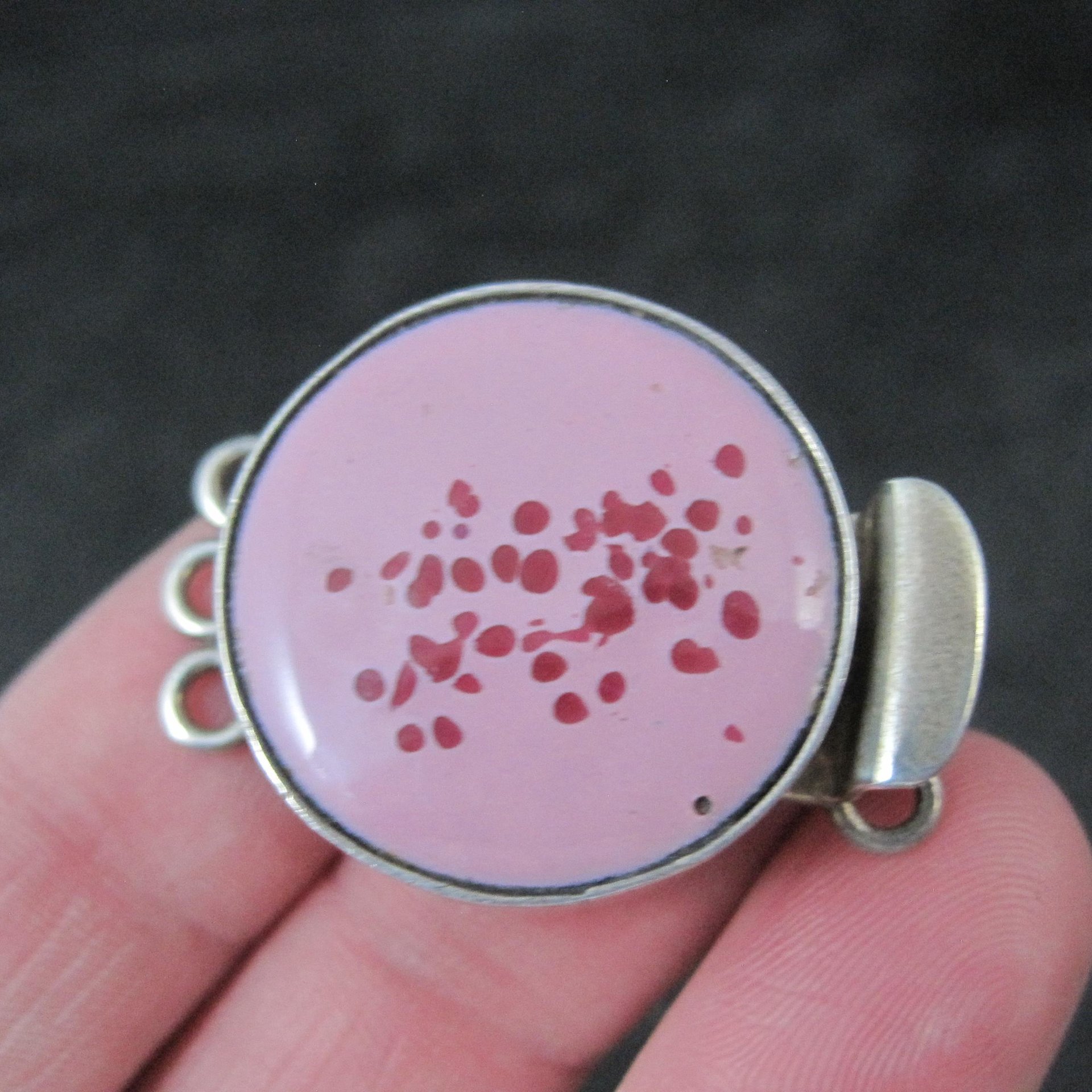 Vintage Sterling Silver Pink Art Glass 3 Strand Box Clasp