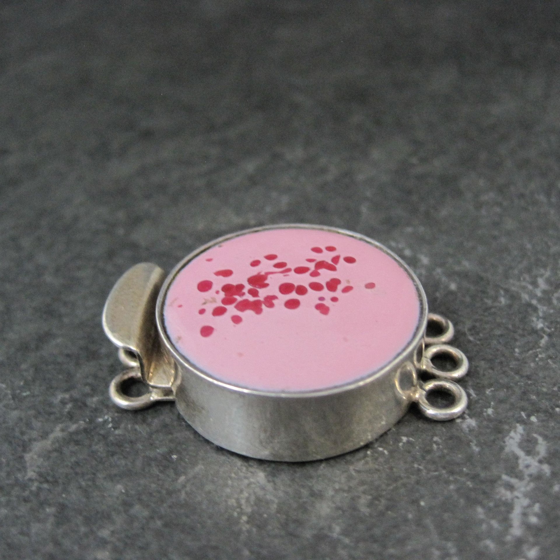 Vintage Sterling Silver Pink Art Glass 3 Strand Box Clasp