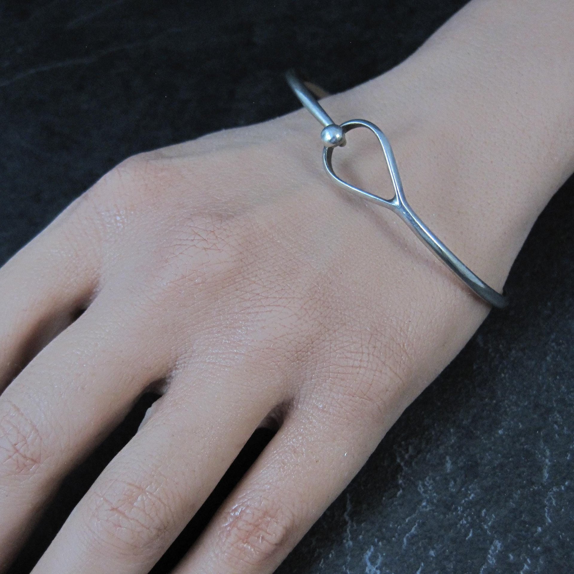 Vintage Sterling Silver Bangle Bracelet Eye & Hook Clasp 7.25"