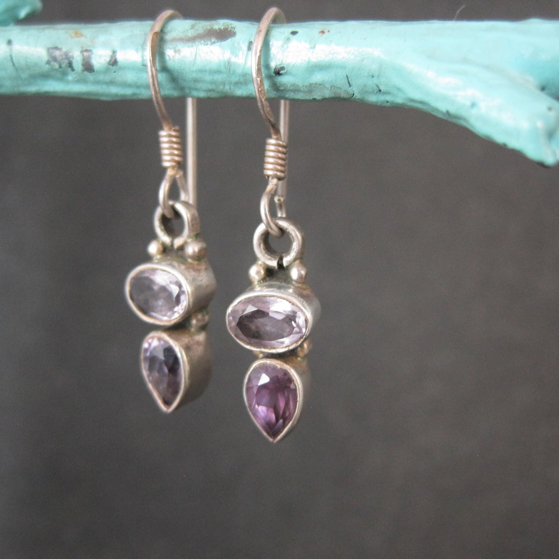 Dainty Pink & Purple Amethyst Earrings Sterling Silver