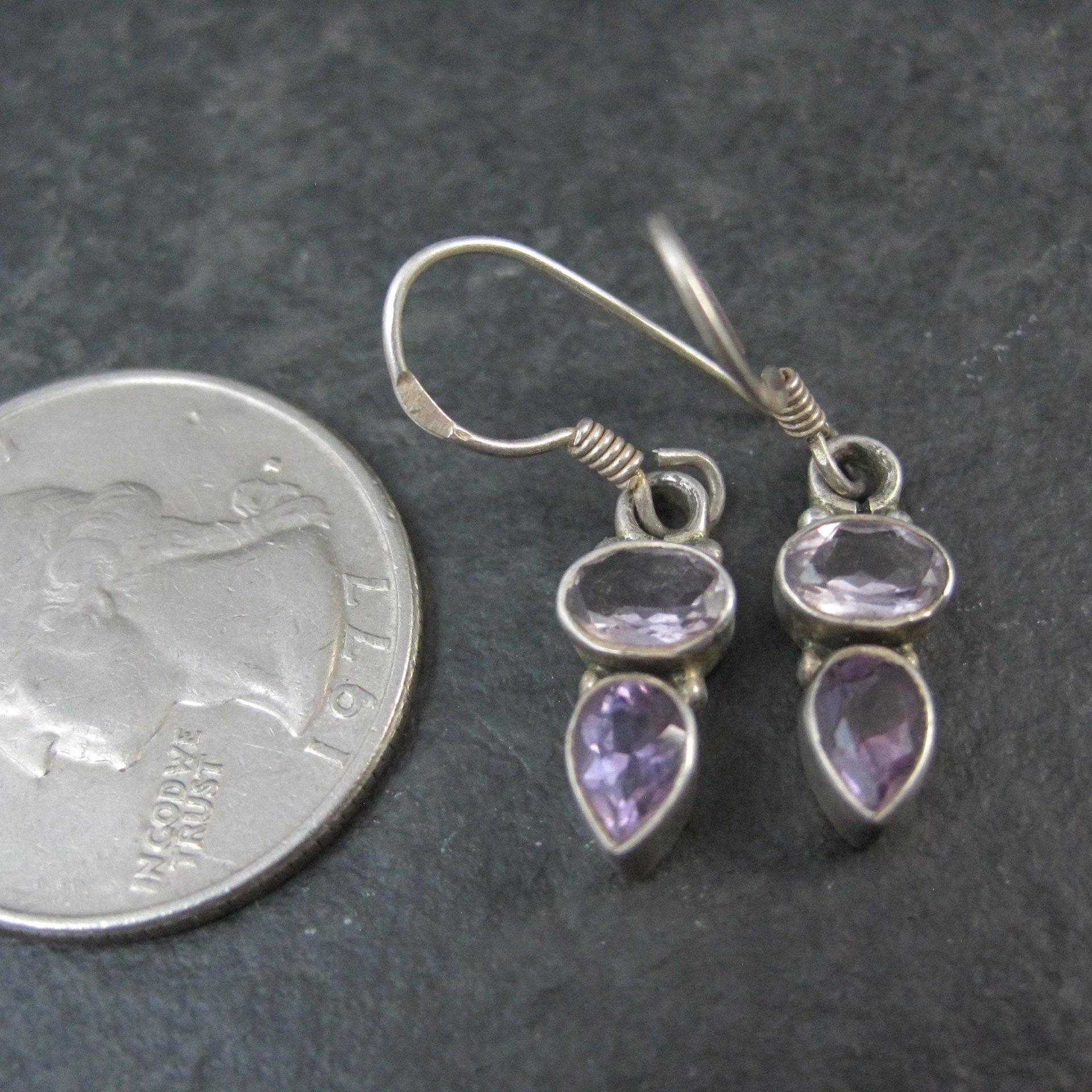 Dainty Pink & Purple Amethyst Earrings Sterling Silver
