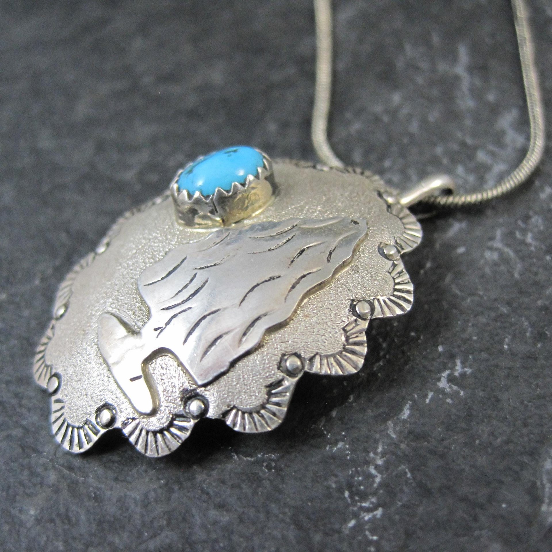 Southwestern Turquoise Arrowhead Pendant Necklace Vintage Sterling Silver