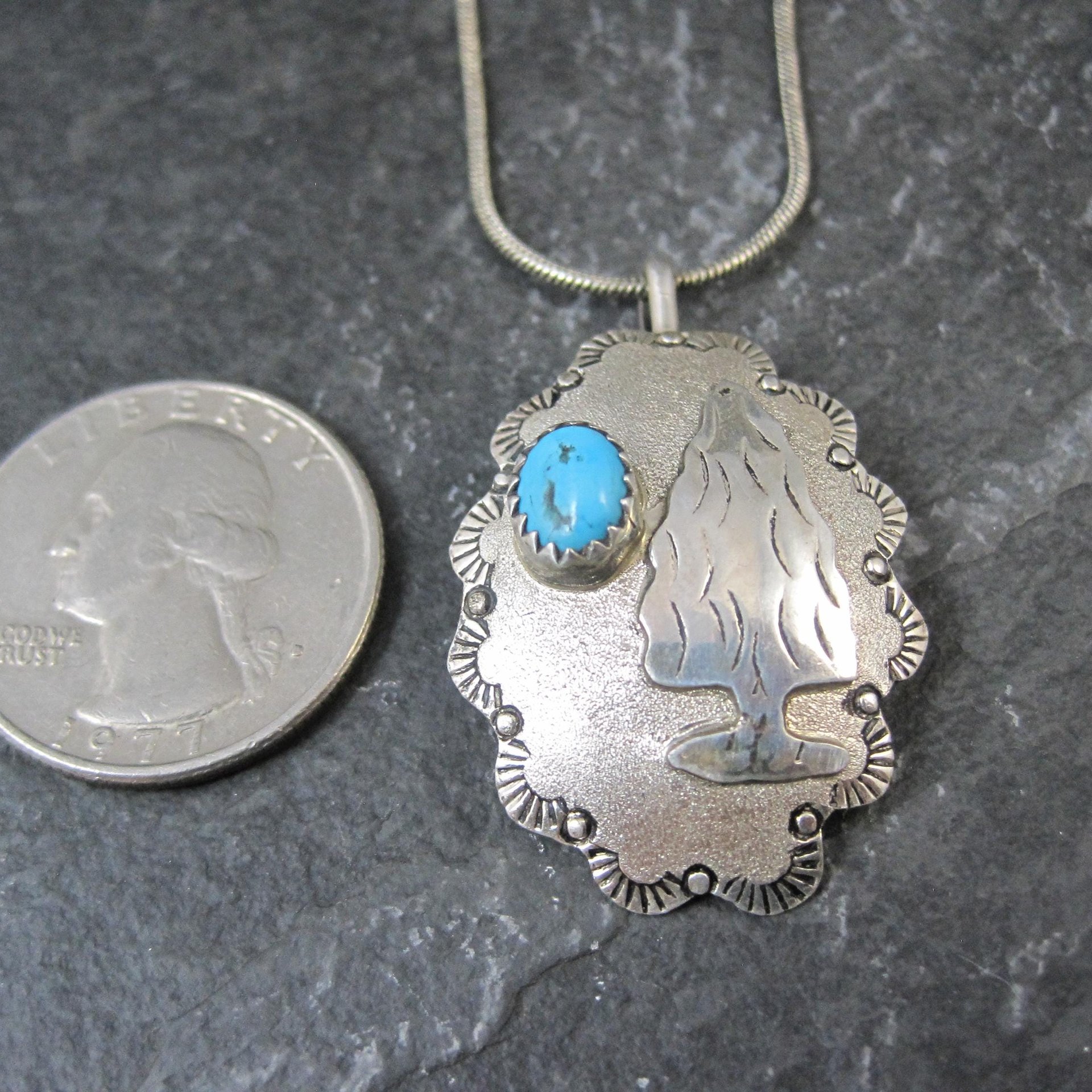 Southwestern Turquoise Arrowhead Pendant Necklace Vintage Sterling Silver