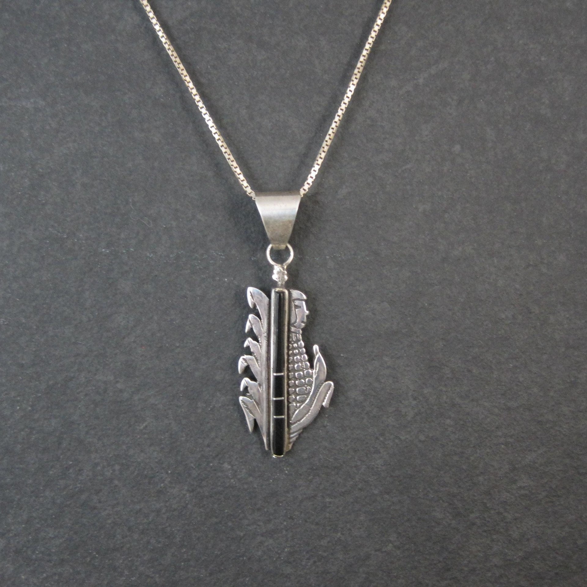 Vintage Inlaid Corn Maiden Pendant Necklace Southwestern Sterling Silver