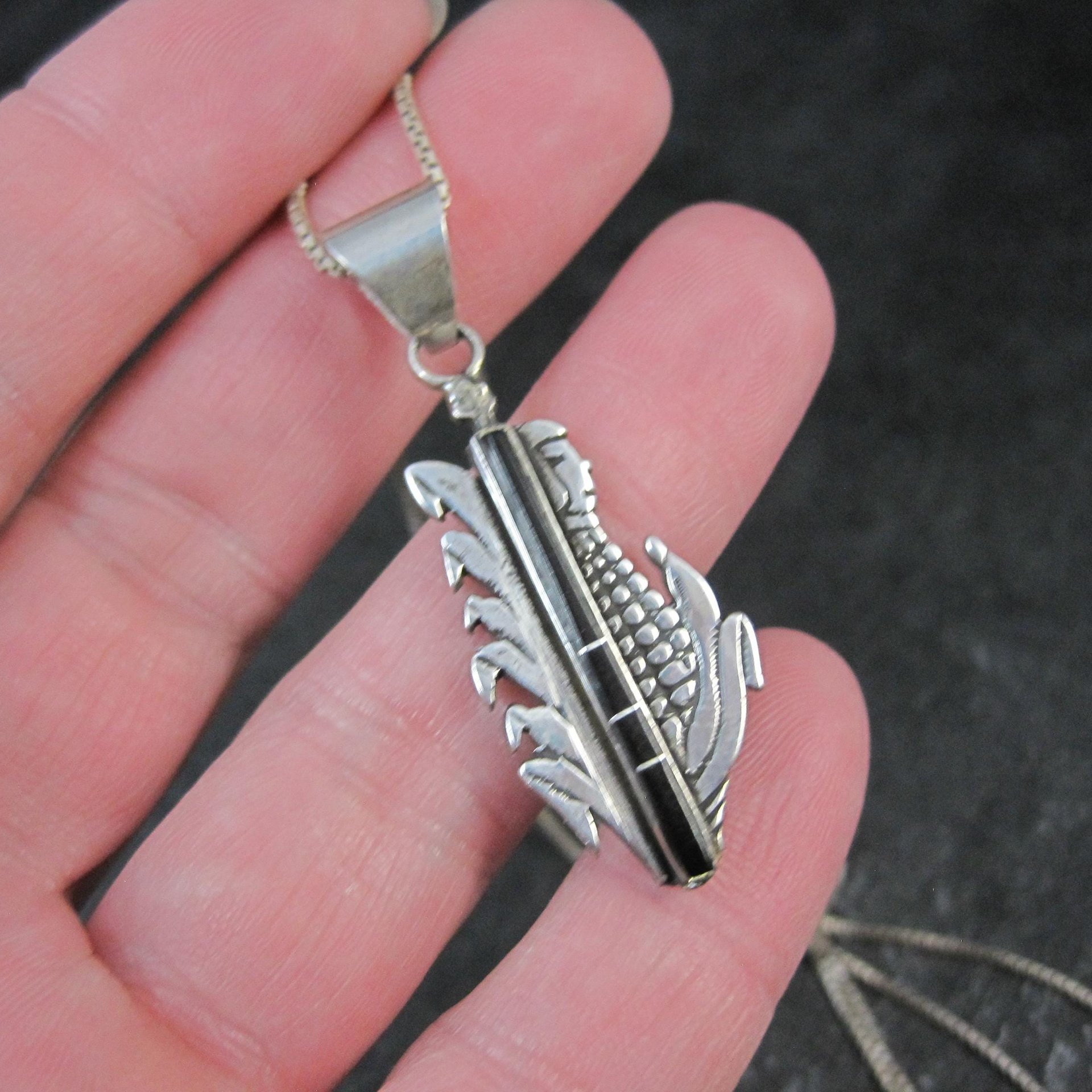 Vintage Inlaid Corn Maiden Pendant Necklace Southwestern Sterling Silver