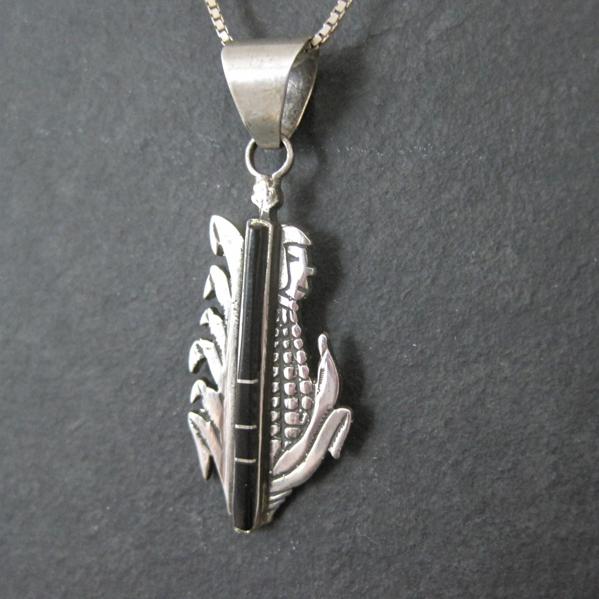 Vintage Inlaid Corn Maiden Pendant Necklace Southwestern Sterling Silver
