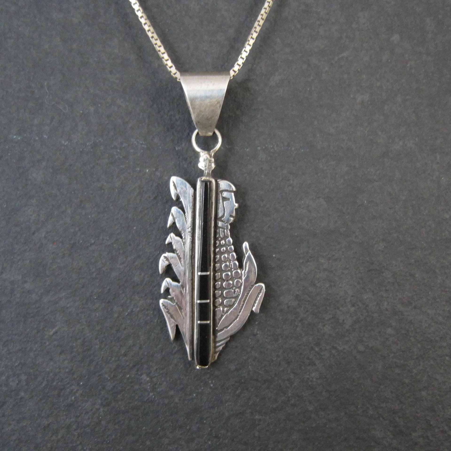 Vintage Inlaid Corn Maiden Pendant Necklace Southwestern Sterling Silver
