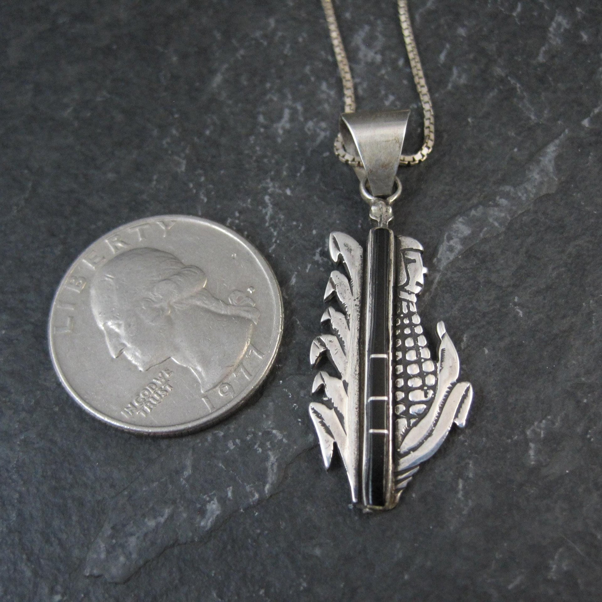 Vintage Inlaid Corn Maiden Pendant Necklace Southwestern Sterling Silver