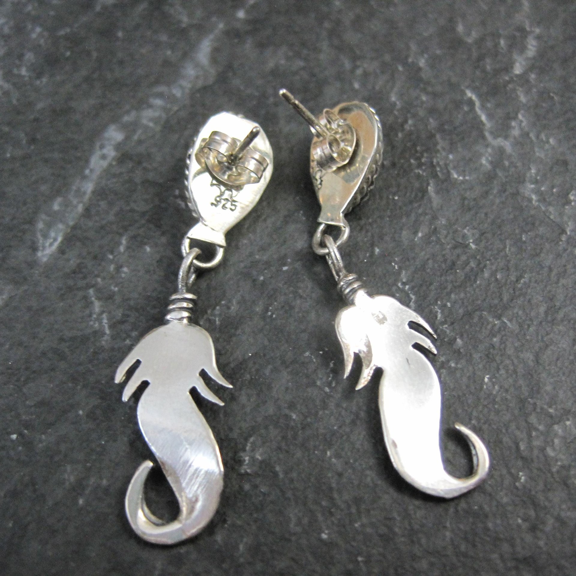 Southwestern Sterling Onyx Feather Earrings