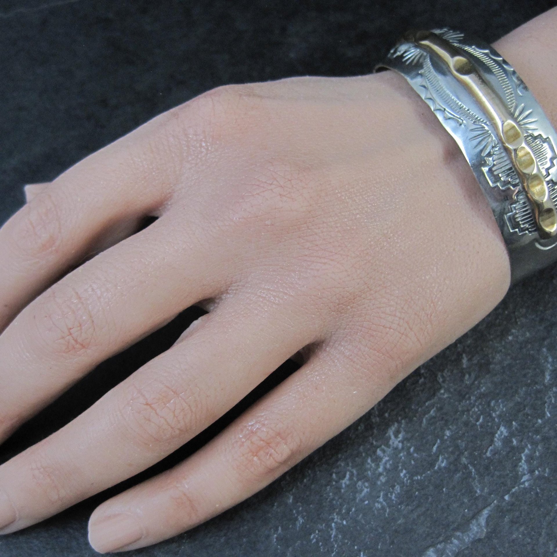 Vintage Navajo Cuff Bracelet 6.75 Inches Nickel Silver
