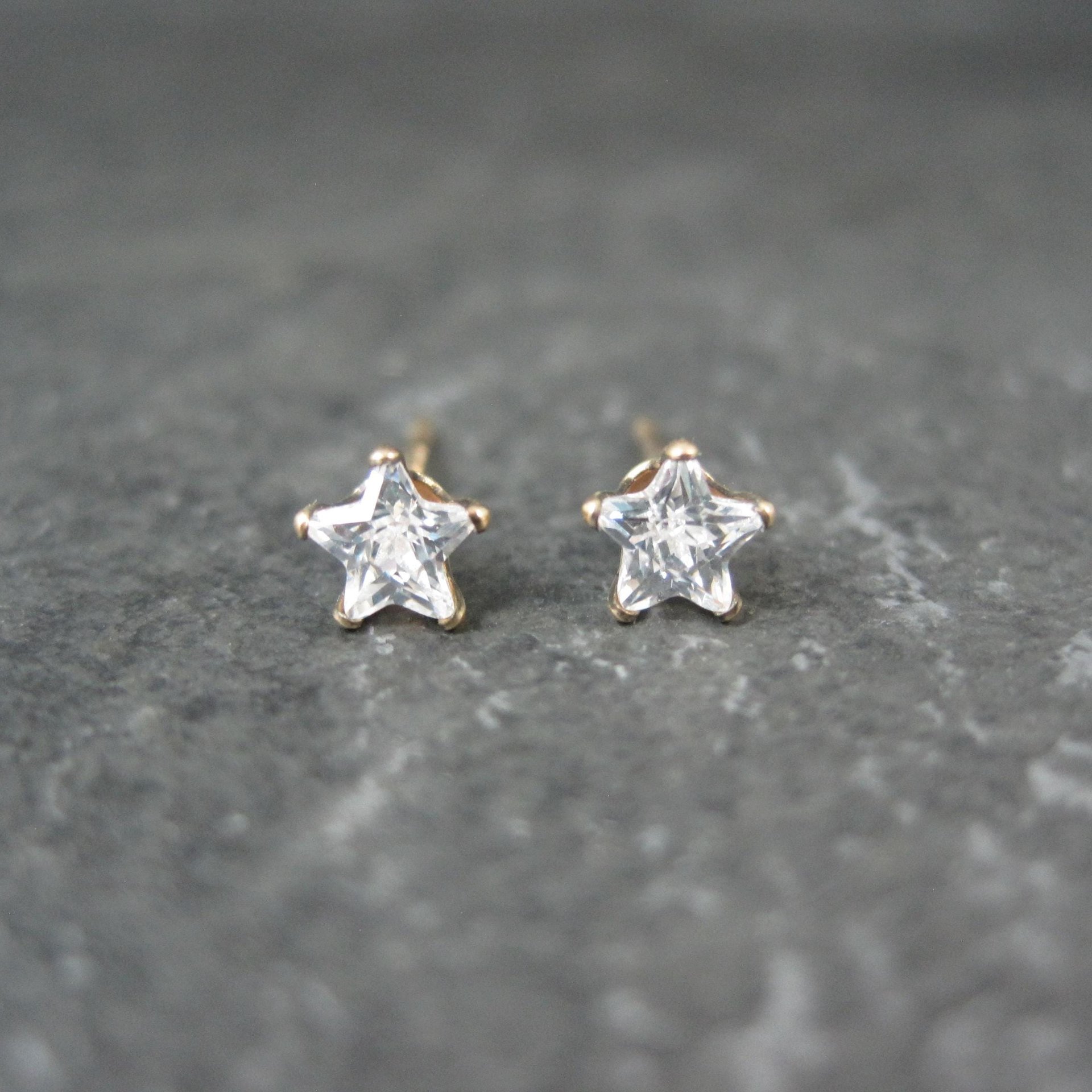 Vintage 4mm Star Cz Stud Earrings 14K Gold Filled New Old Stock