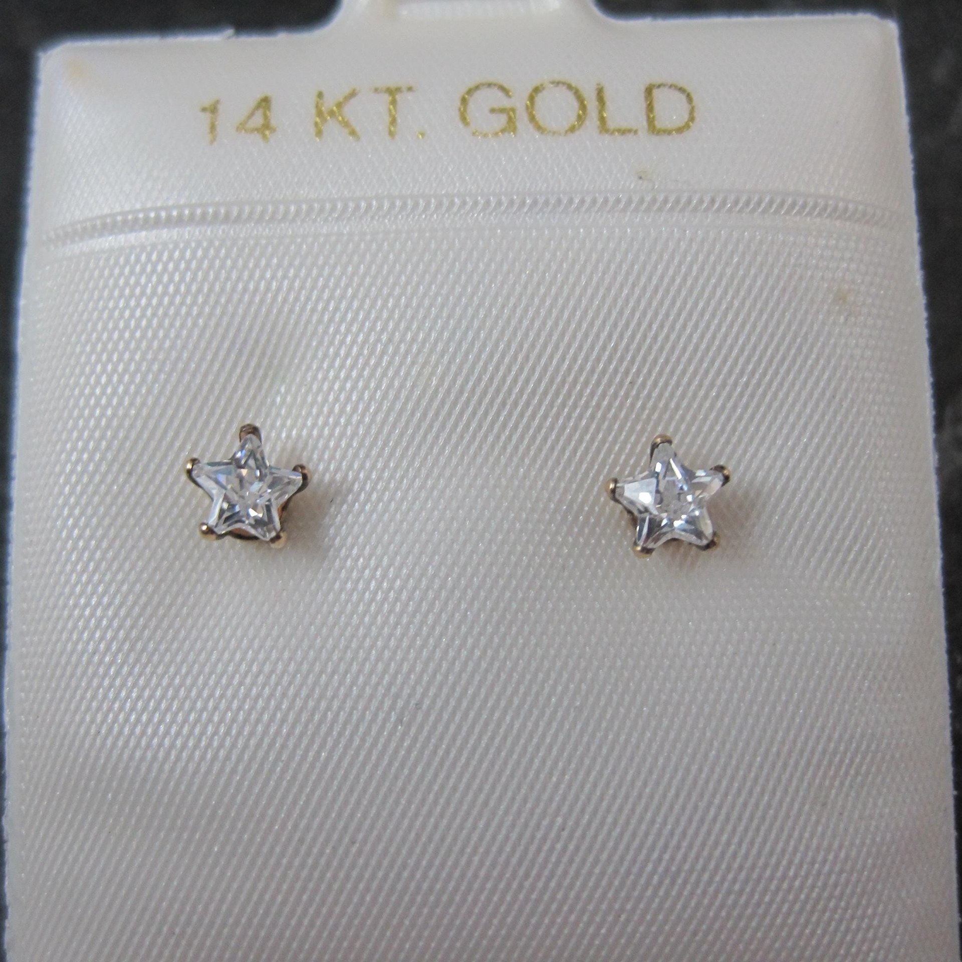Vintage 4mm Star Cz Stud Earrings 14K Gold Filled New Old Stock