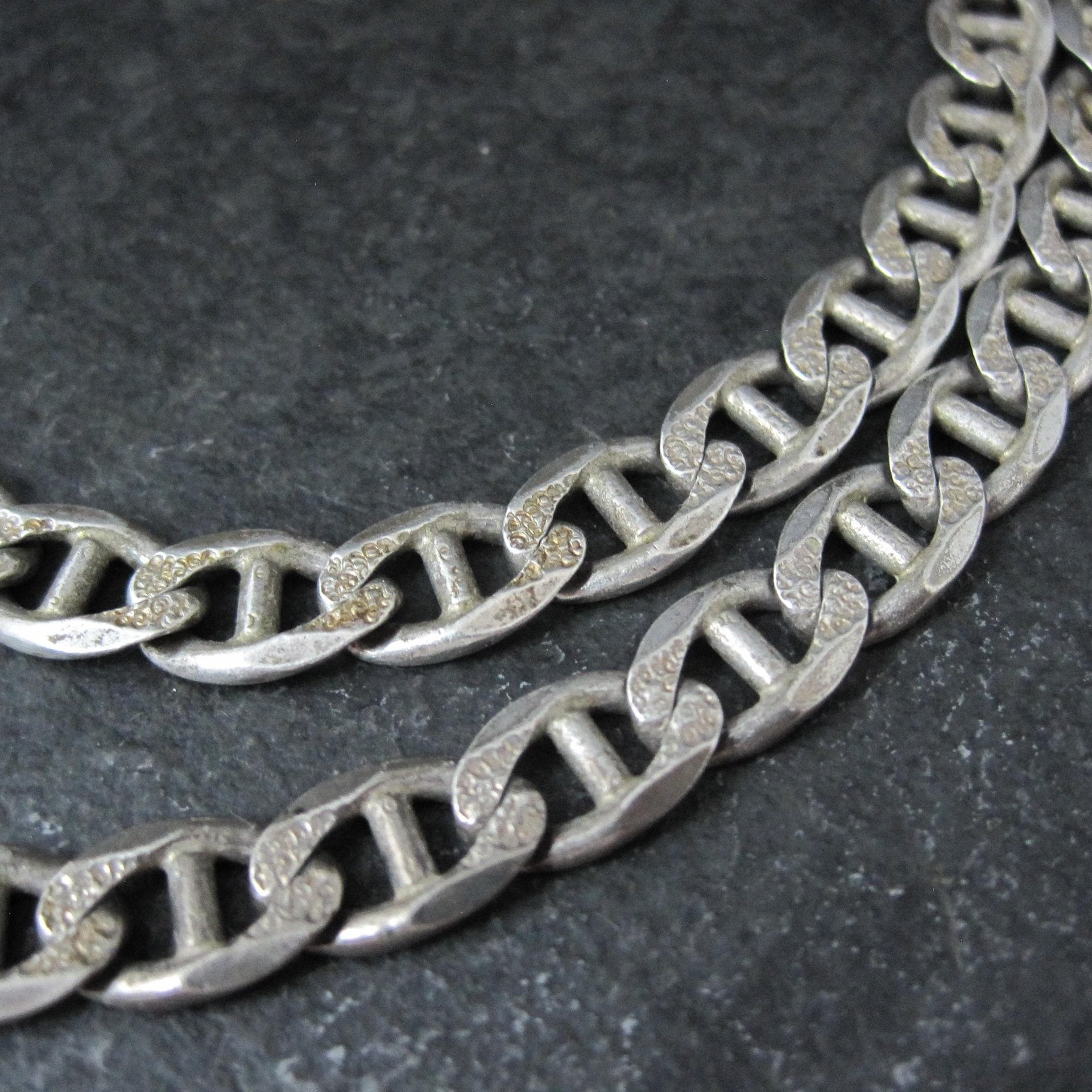 Heavy 7mm Italian Sterling Mariner Chain Necklace 31 Inches Estate Silver