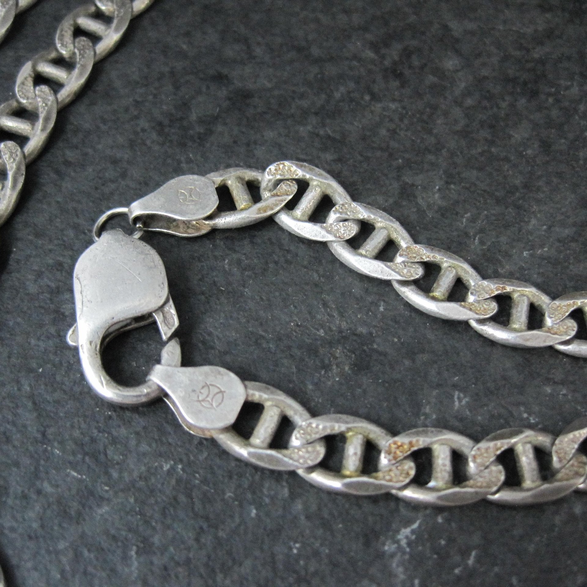 Heavy 7mm Italian Sterling Mariner Chain Necklace 31 Inches Estate Silver